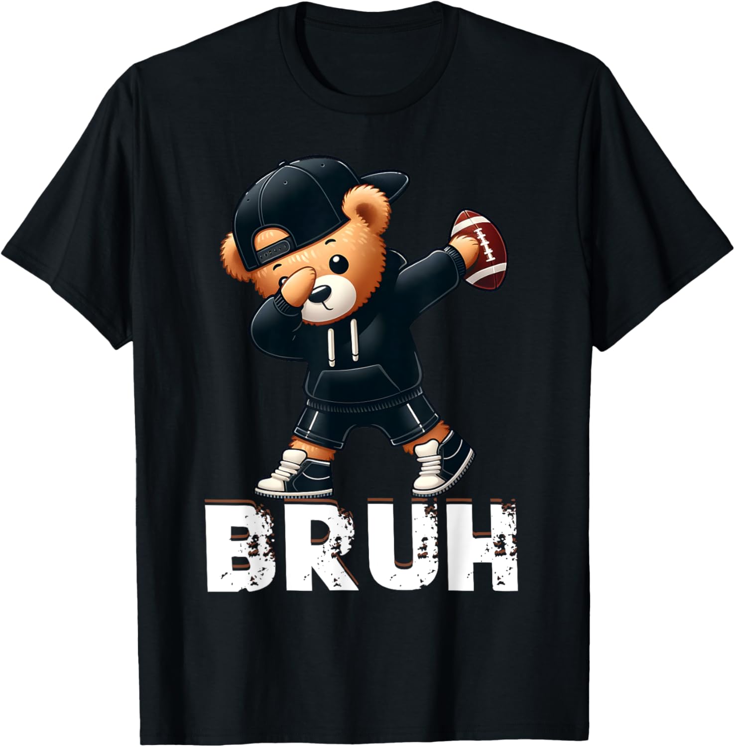 Funny Bruh Hip Hop Teddy Bear Dabbing Football T-Shirt for Boys - 11
