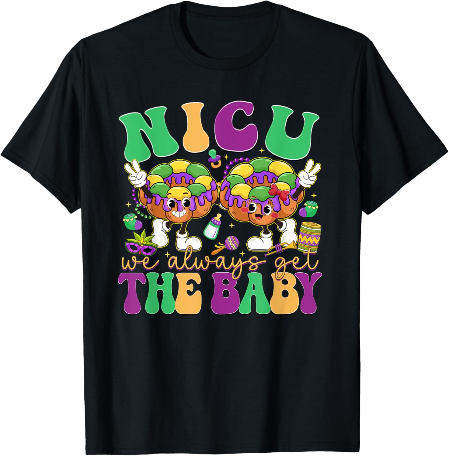 Retro NICU Nurse Mardi Gras T-Shirt for Baby Lovers and Caregivers - 15