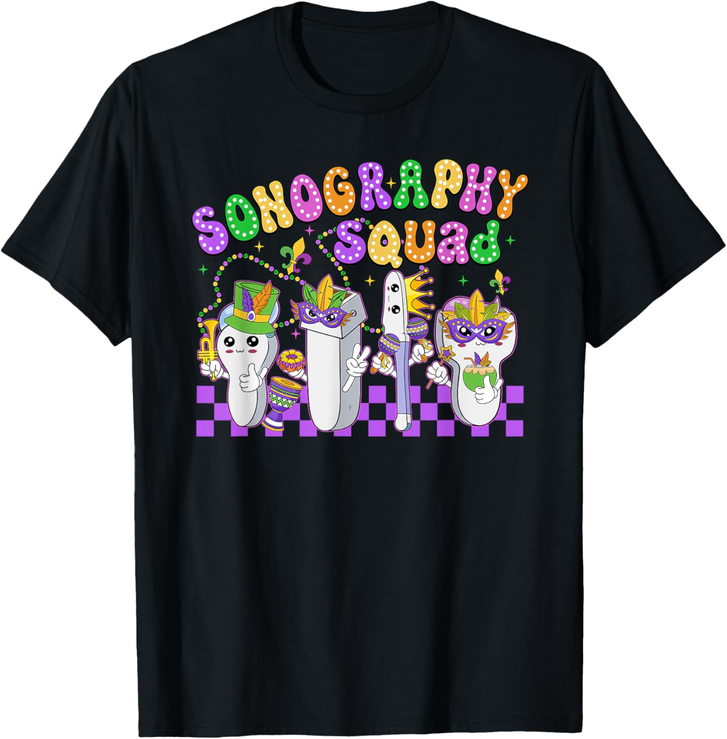 Funny Sonography Squad Mardi Gras Carnival T-Shirt for Sonographers - 5