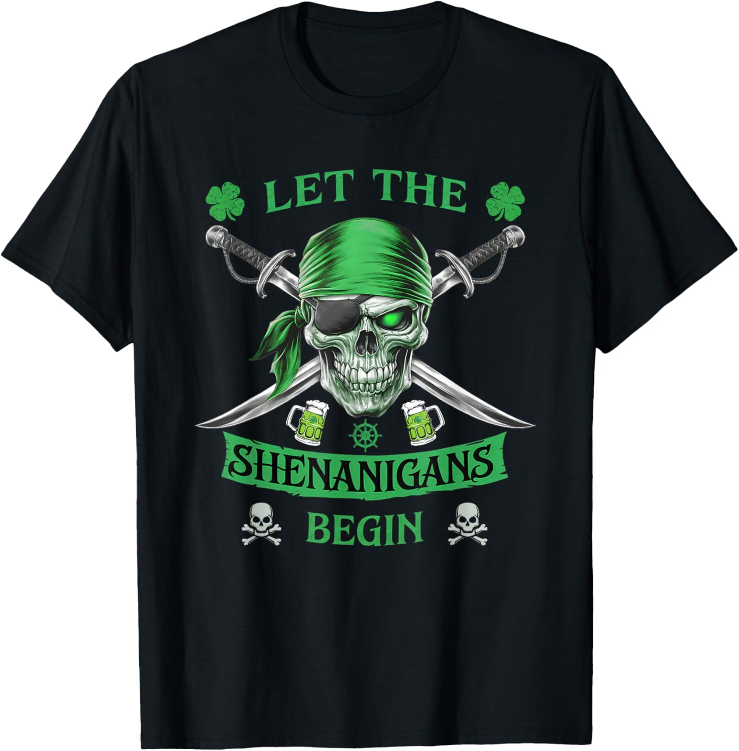Pirate Skull St Patricks Day T-Shirt for Men Let the Shenanigans Begin - 4