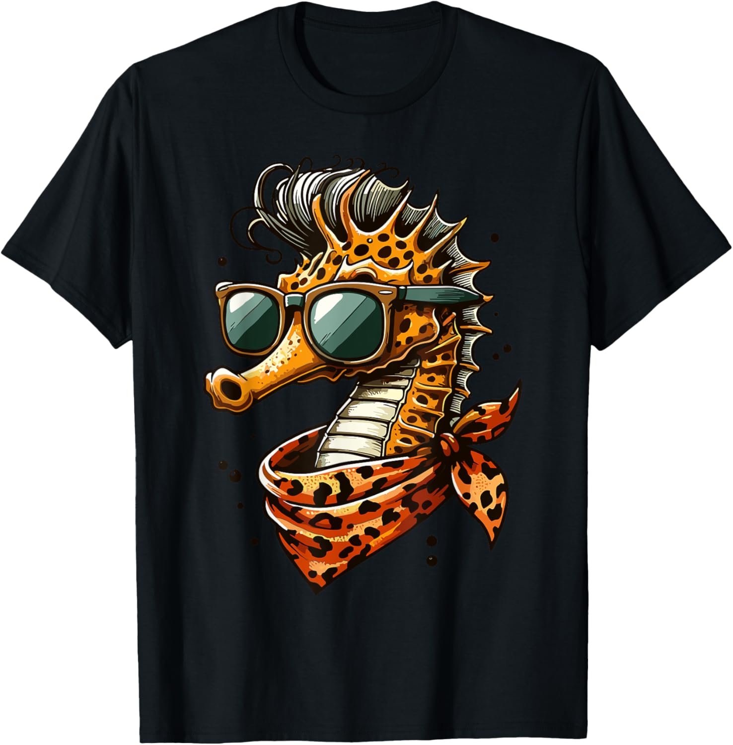 Seahorse with Leopard Scarf and Sunglasses Fun T-Shirt for Animal Lovers - 13