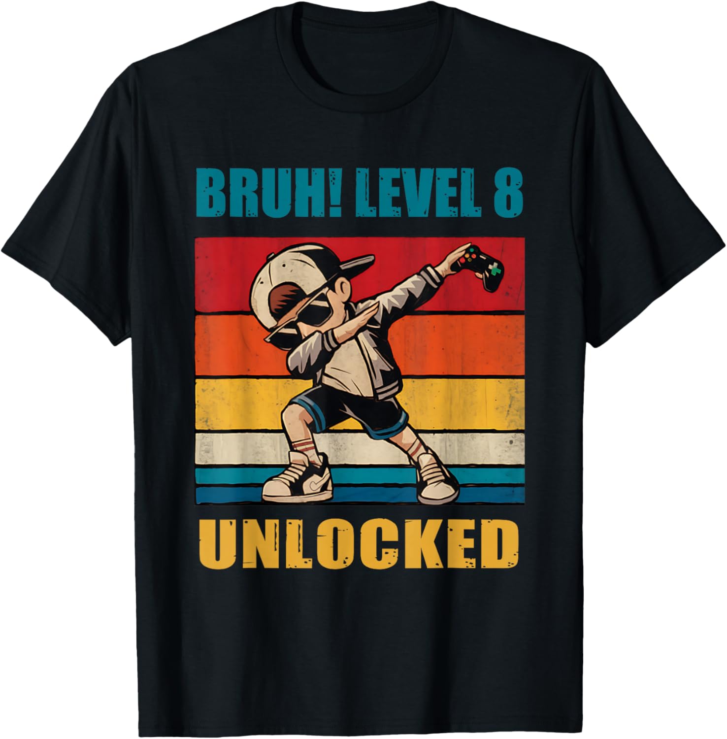 8 Year Old Birthday Gamer T-Shirt Level 8 Unlocked Dabbing Fun - 2