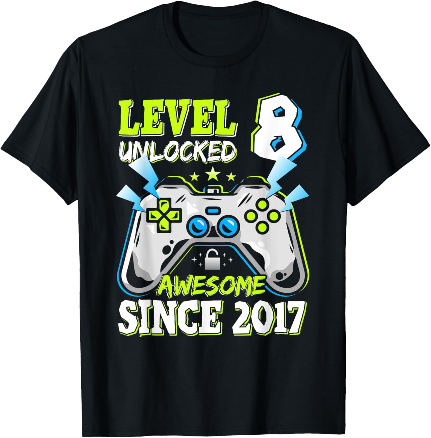 Level 8 Unlocked 2017 Video Game Birthday T-Shirt for Boys - 18