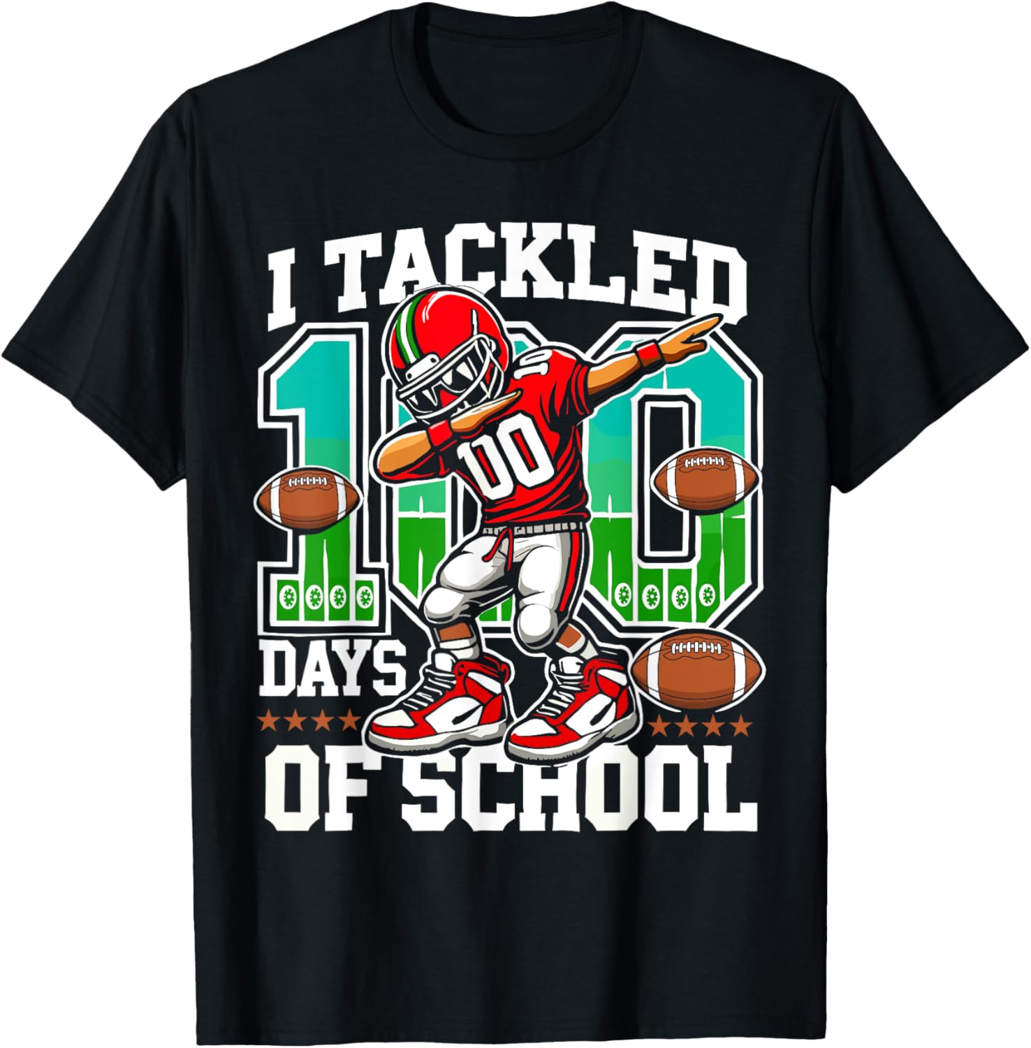 100 Days of School Football Teacher Student T-Shirt for Celebrating Fun - 3