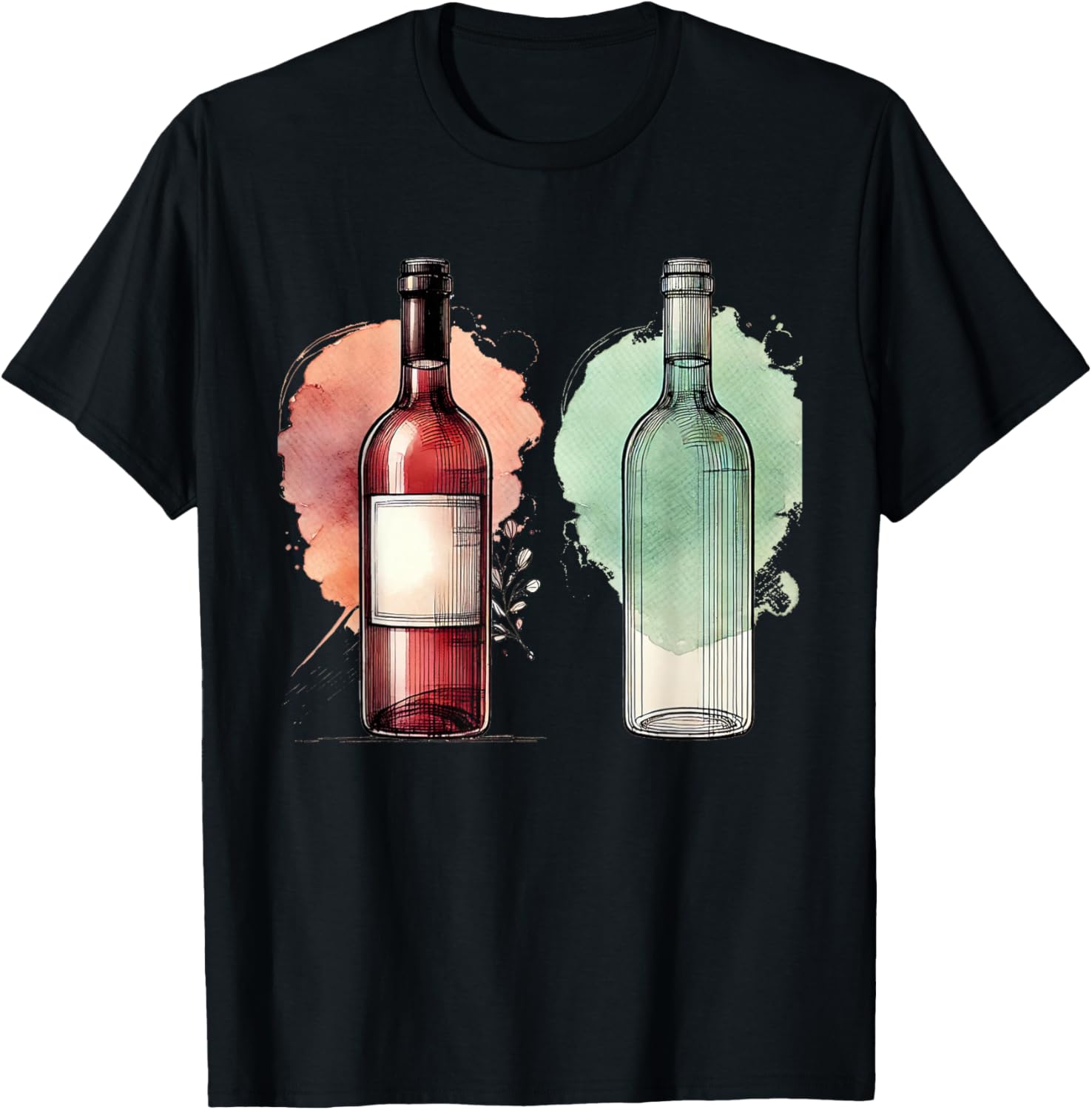 Watercolor Wine Bottles Line Drawing T-Shirt for Wine Lovers - 3