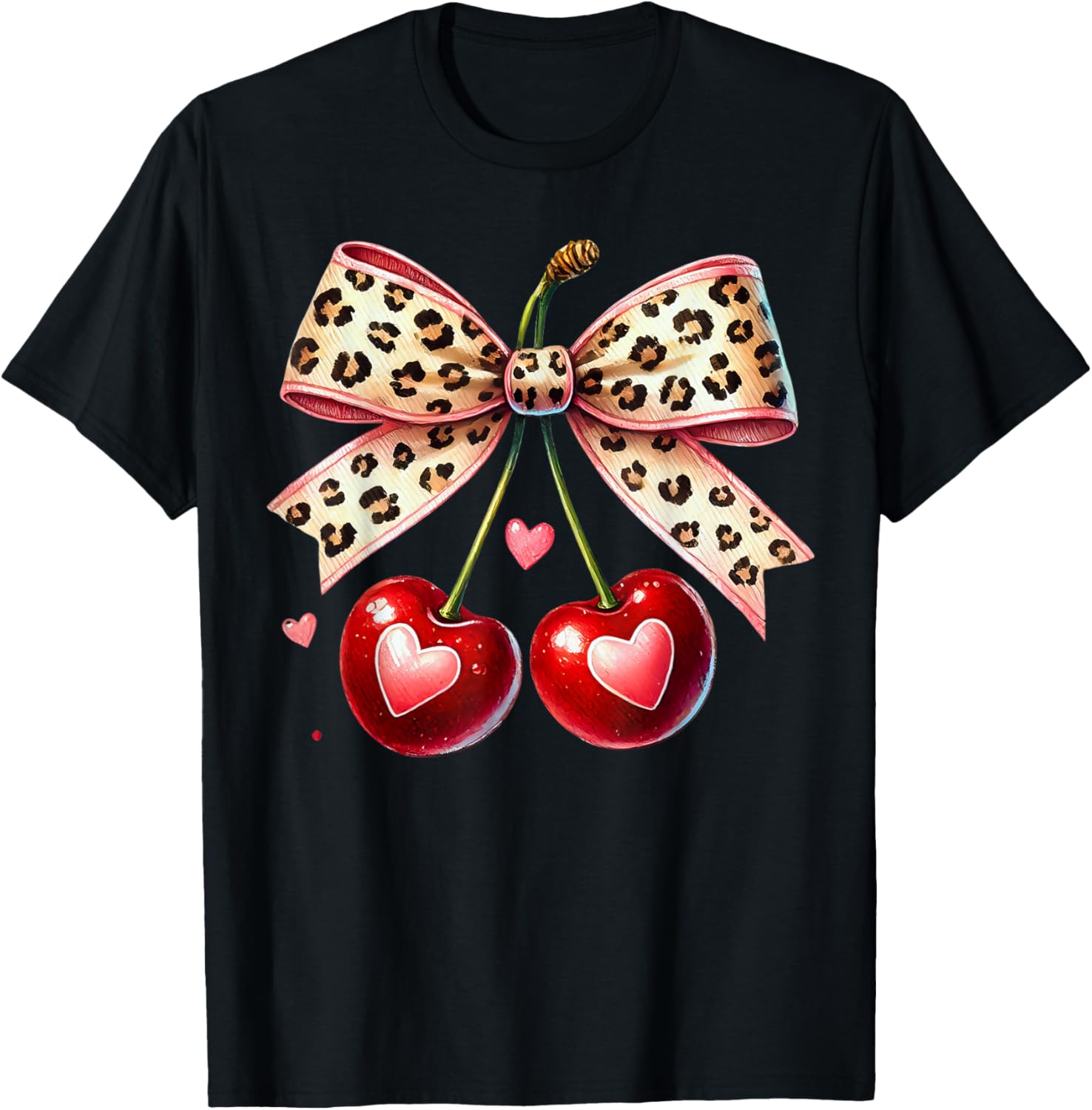 Coquette Cherry Heart Leopard Ribbon Bow T-Shirt for Valentine's Day - 10