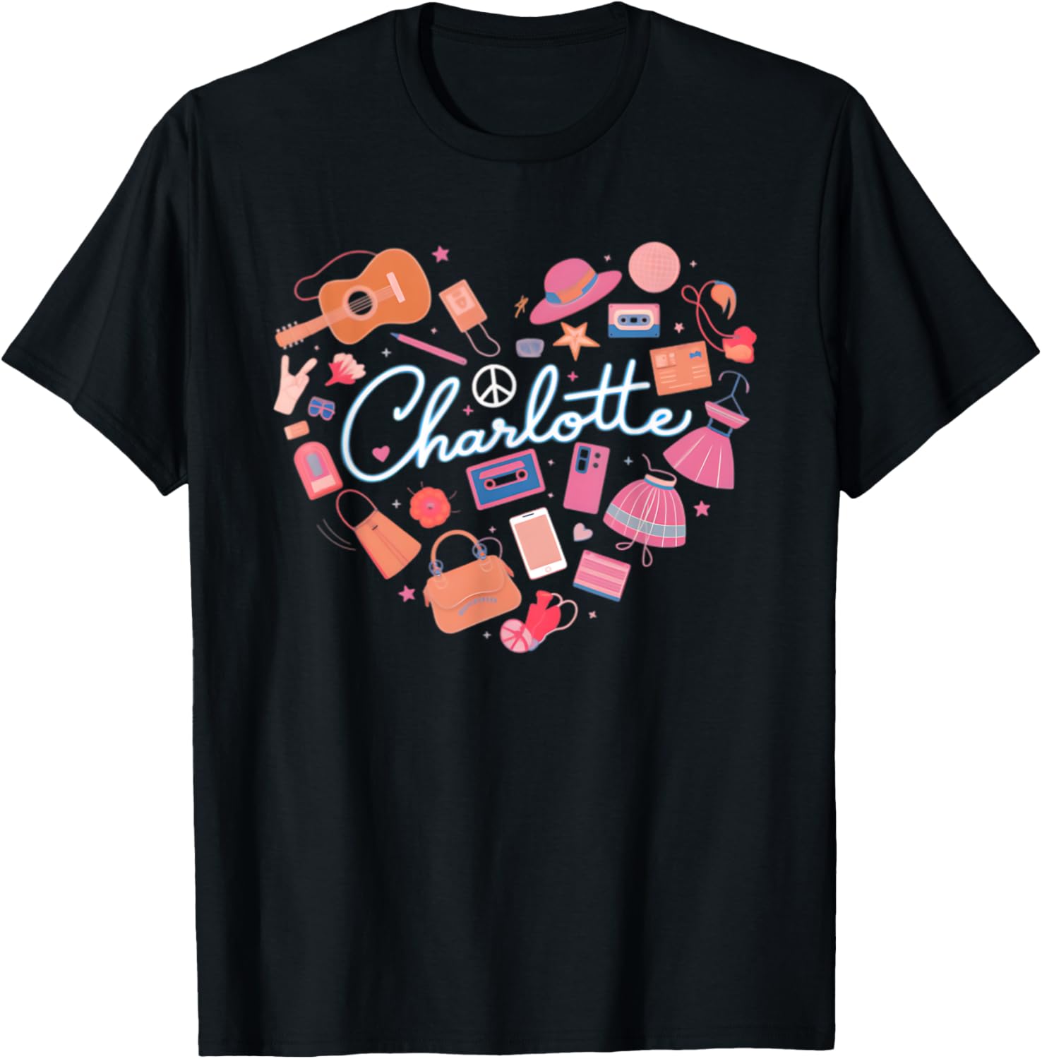 Personalized Charlotte Retro Heart T-Shirt for Girls - Cute Fashion Wear - 1