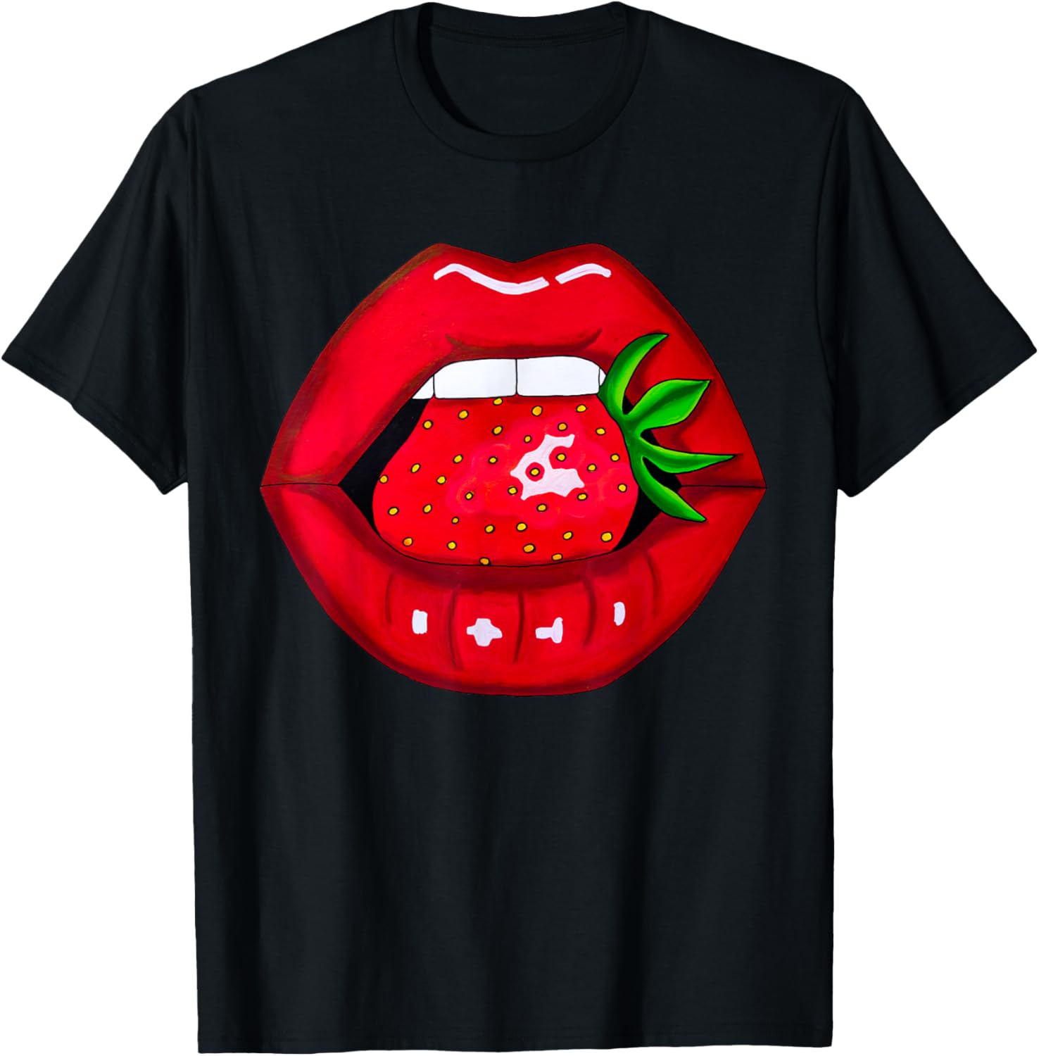 Sexy Strawberry Lips Red Lipstick Women's T-Shirt for Fun Fashion - 18