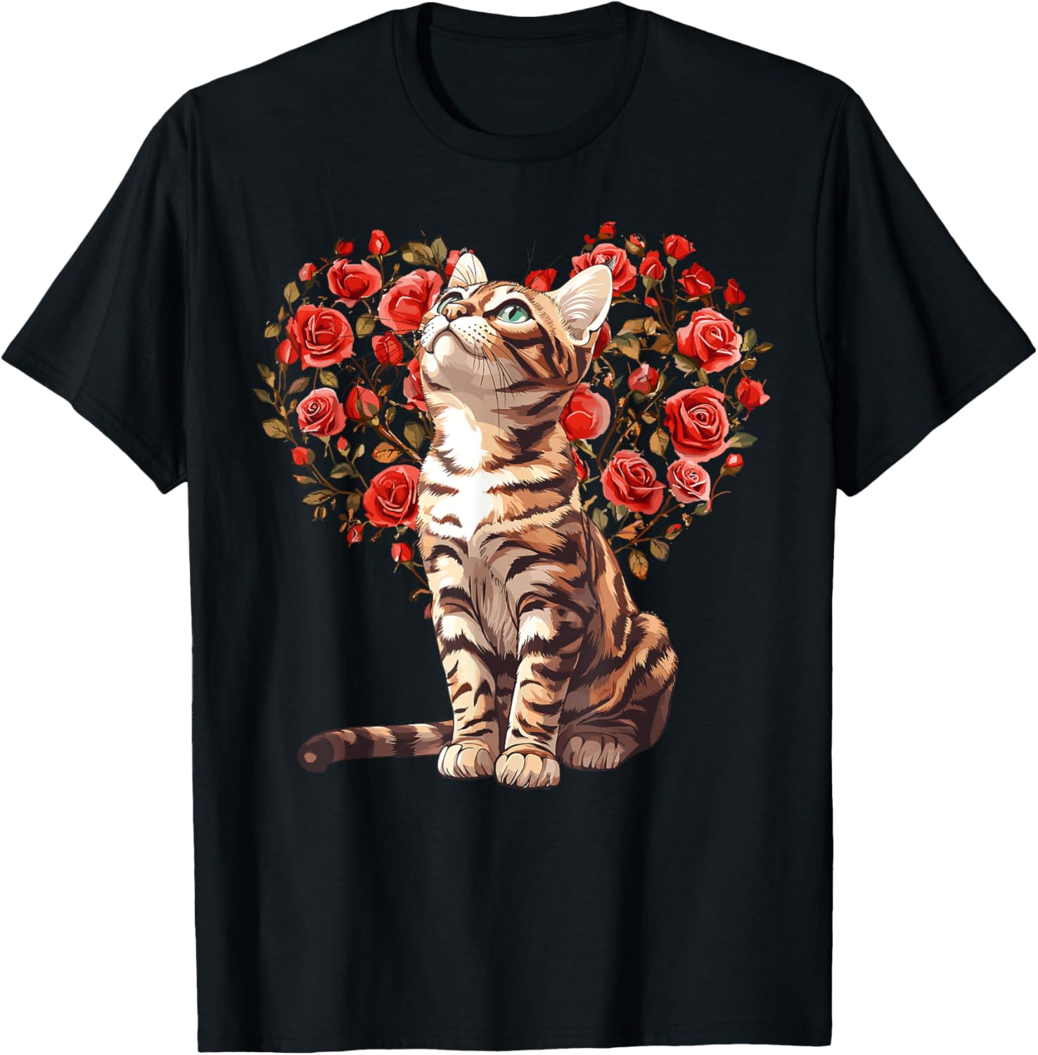 Bengal Cat Valentine's Day Heart Floral Design T-Shirt for Cat Lovers - 18