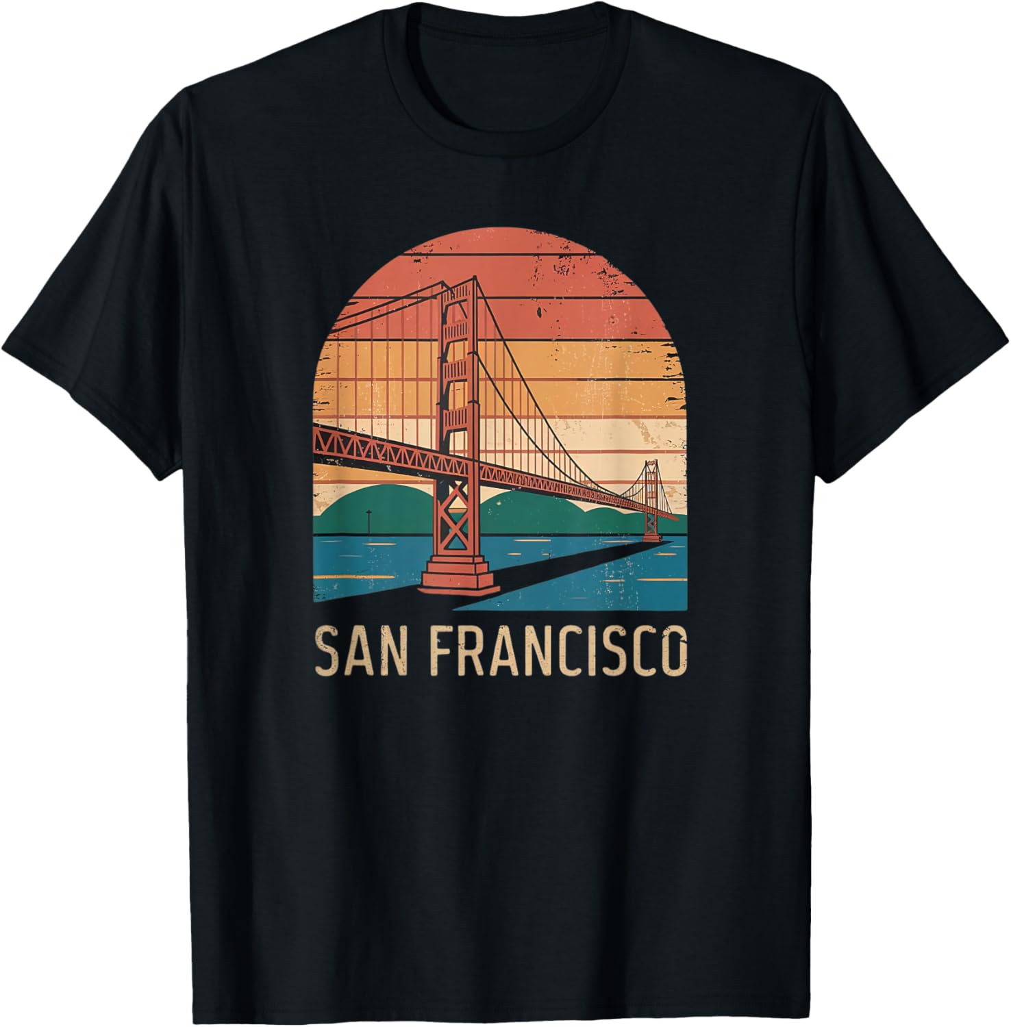 Retro San Francisco Bridge Sunset T-Shirt for Vintage Style Lovers - 21