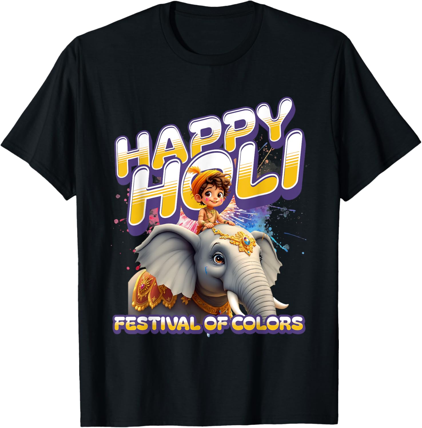 Happy Holi Elephant Festival T-Shirt for Boys Spring Colors Apparel - 20