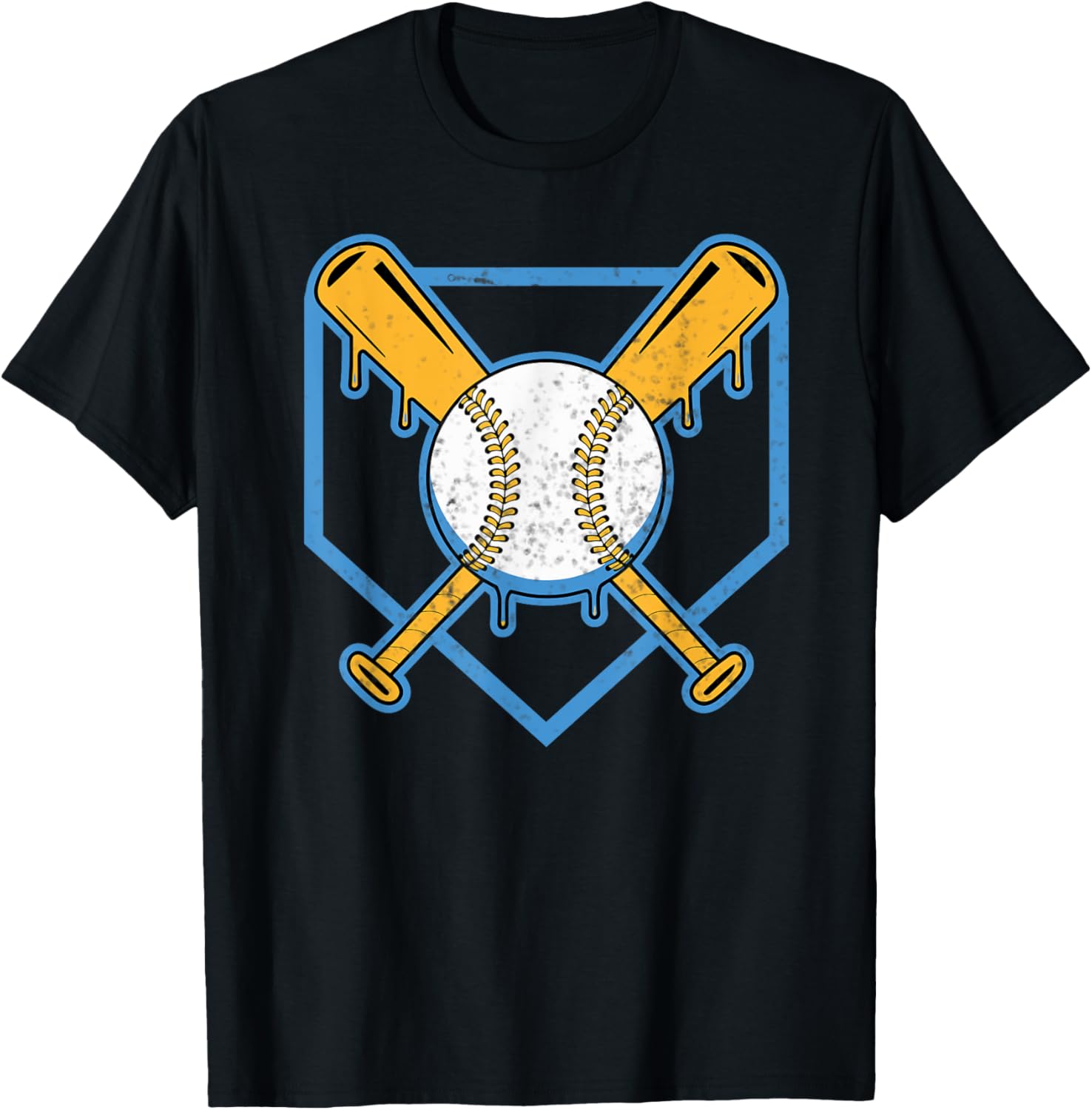 Yellow Baseball Home Plate Drip T-Shirt for Boys Sports Style - 14