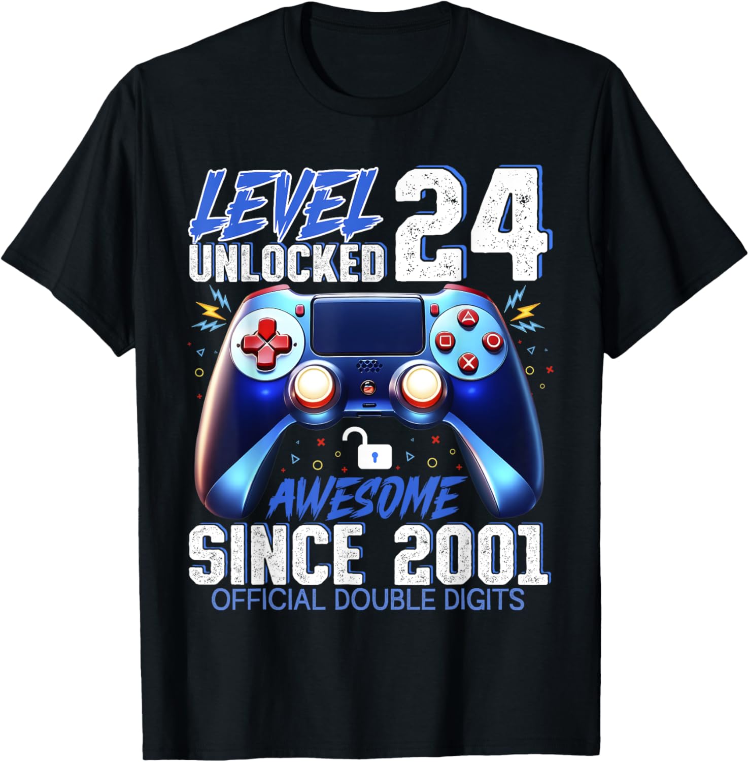 Level 24 Unlocked Gaming T-Shirt for 24th Birthday Fun Since 2001 - 4