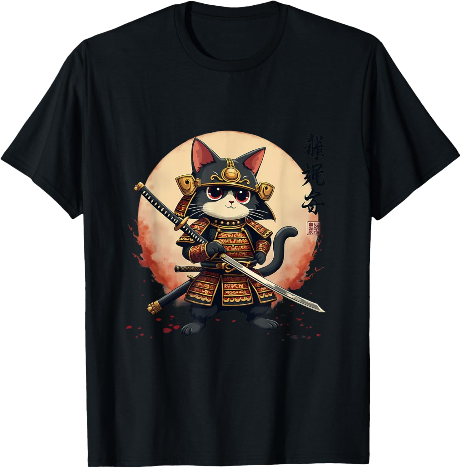 Samurai Cat Warrior Art Tee for Men and Women - Cool Japanese Anime T-Shirt - 15