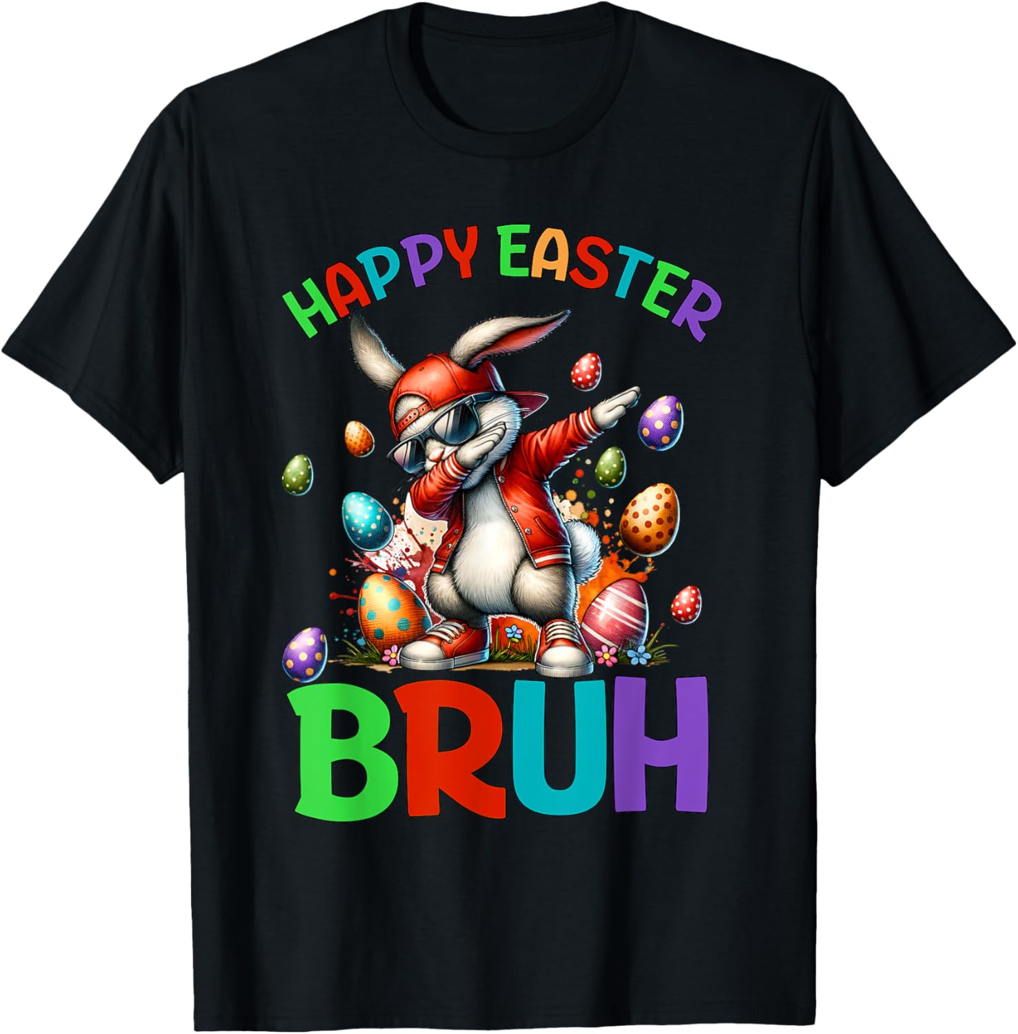 Funny Bruh Easter Eggs T-Shirt for Teens Boys Kids with Easter Bunny Design - 1