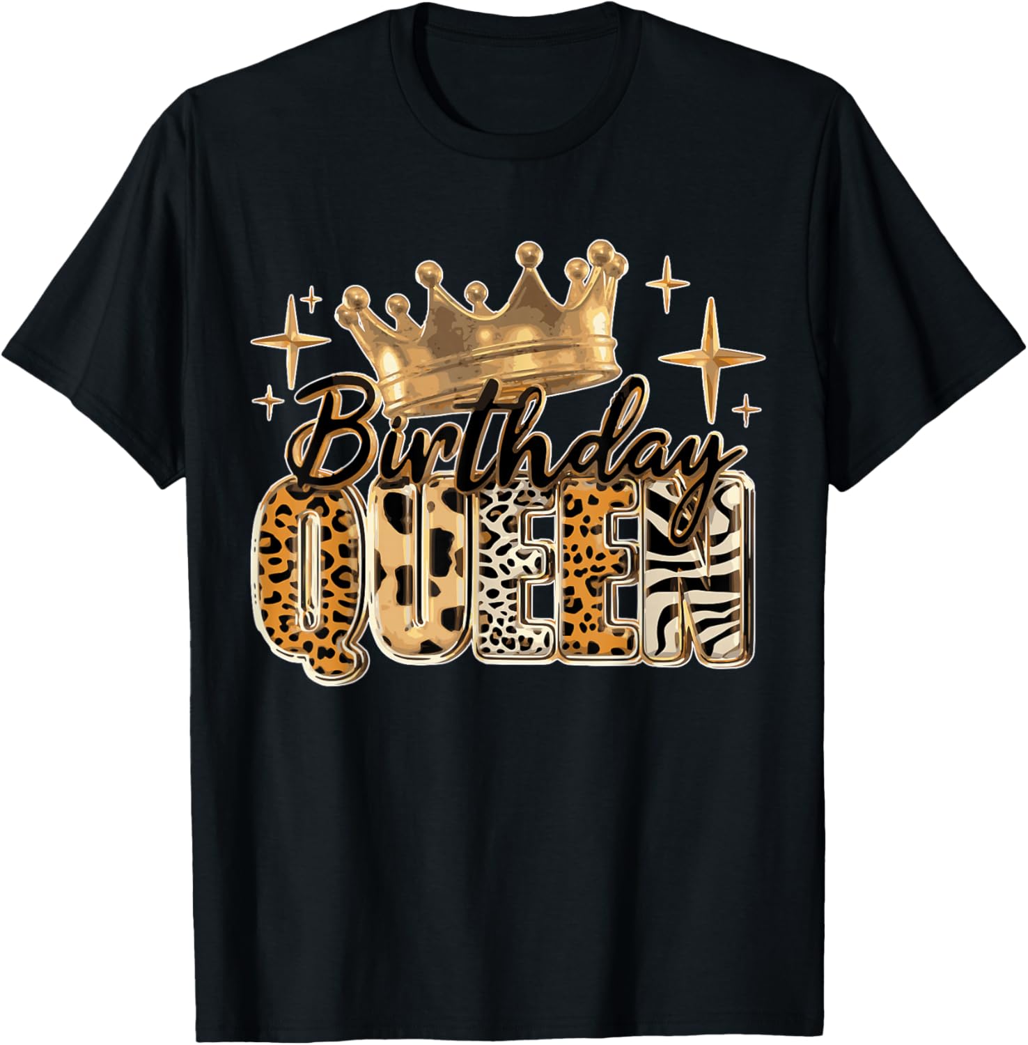 Birthday Queen Golden Crown T-Shirt for Afro Girls and Women - 1
