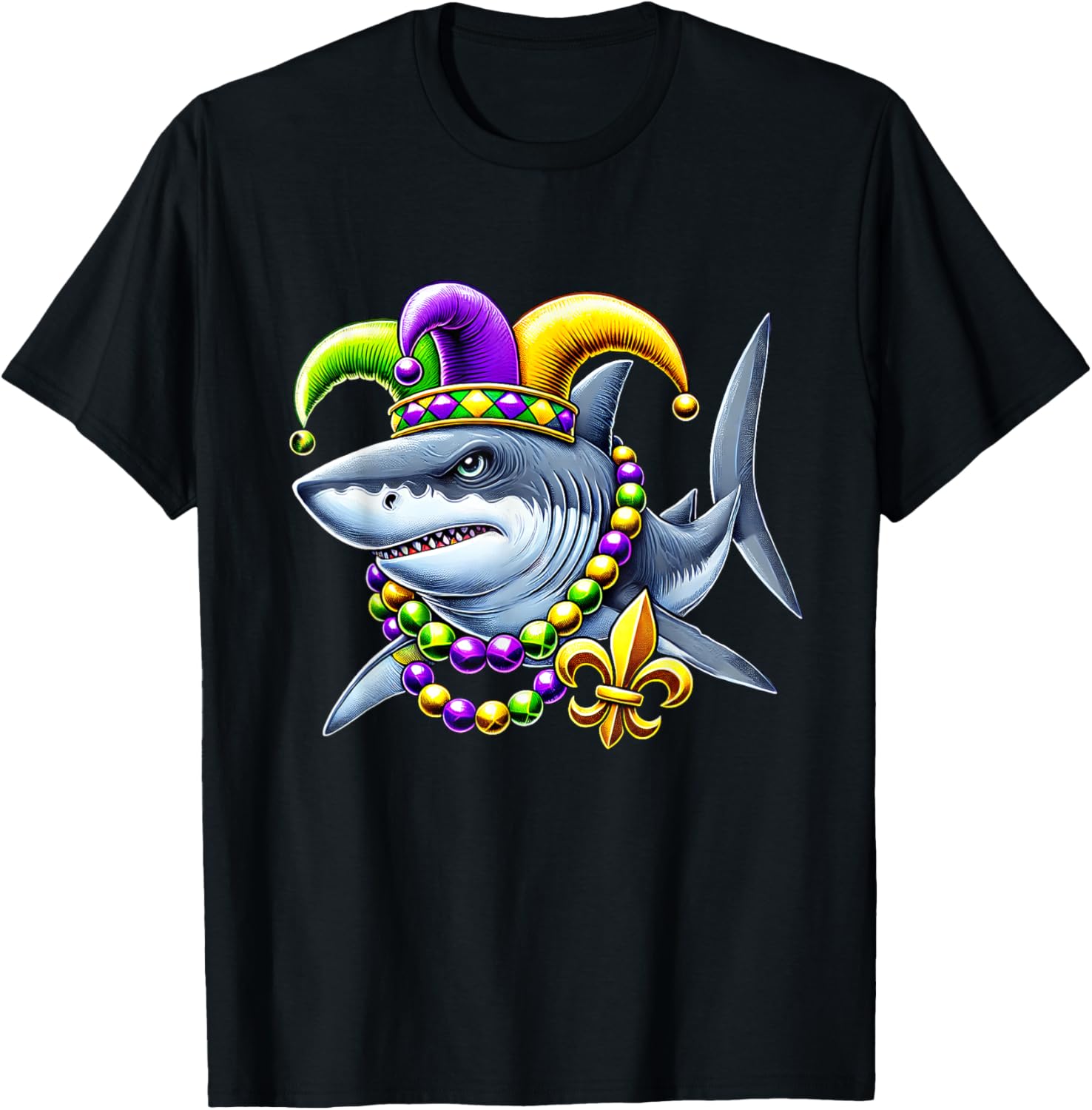 Jester Shark Beads Mardi Gras T-Shirt for Men, Women, and Kids - 12