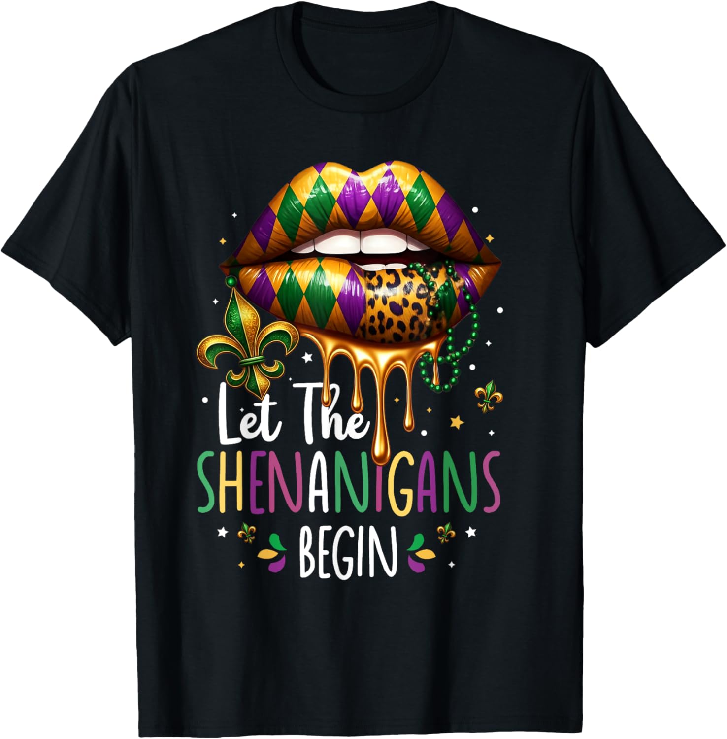 Mardi Gras Lips T-Shirt for Women Let the Shenanigans Begin New Orleans - 15