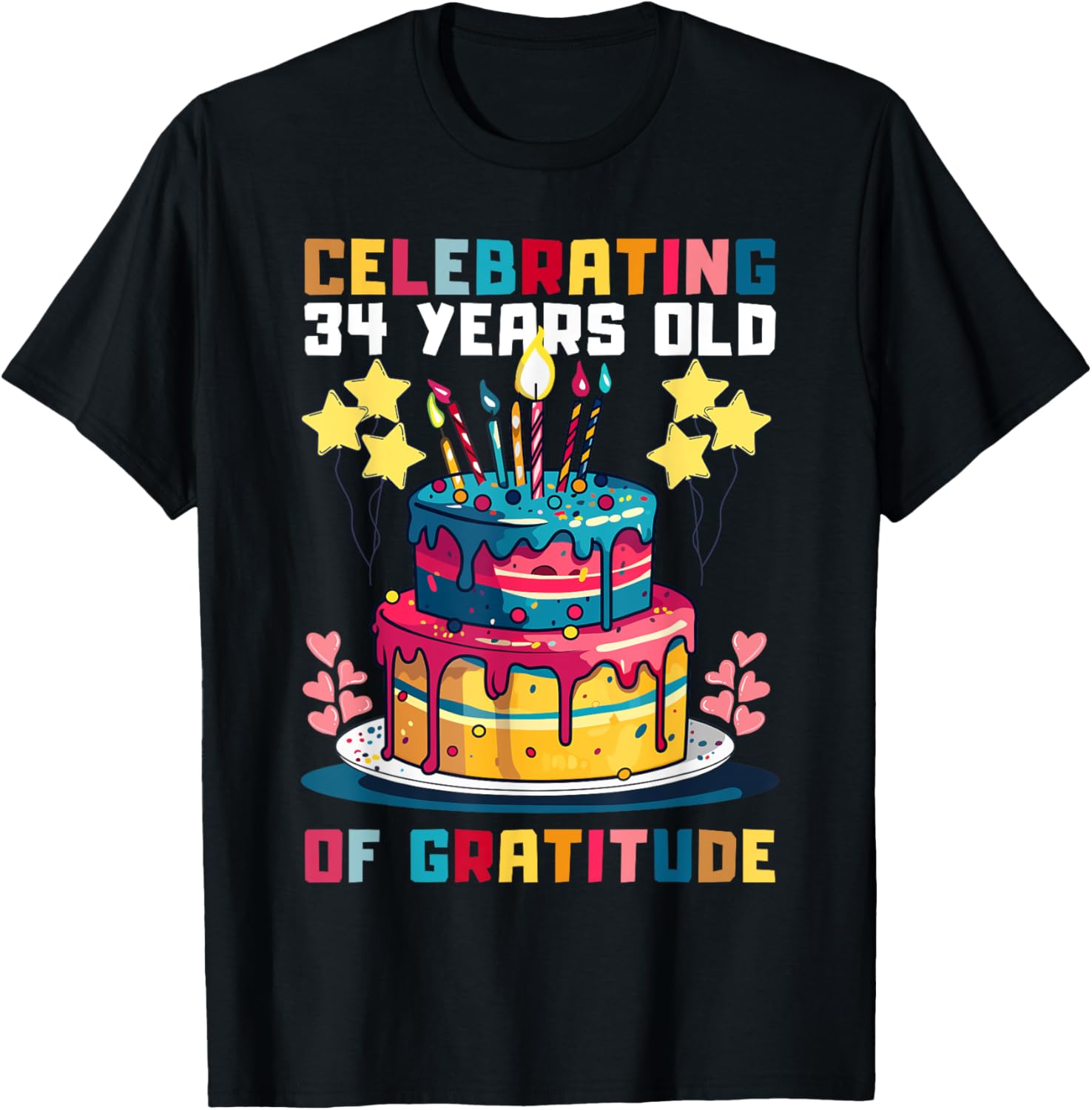 Celebrating 34 Years of Gratitude Fun Birthday T-Shirt for All Ages - 2