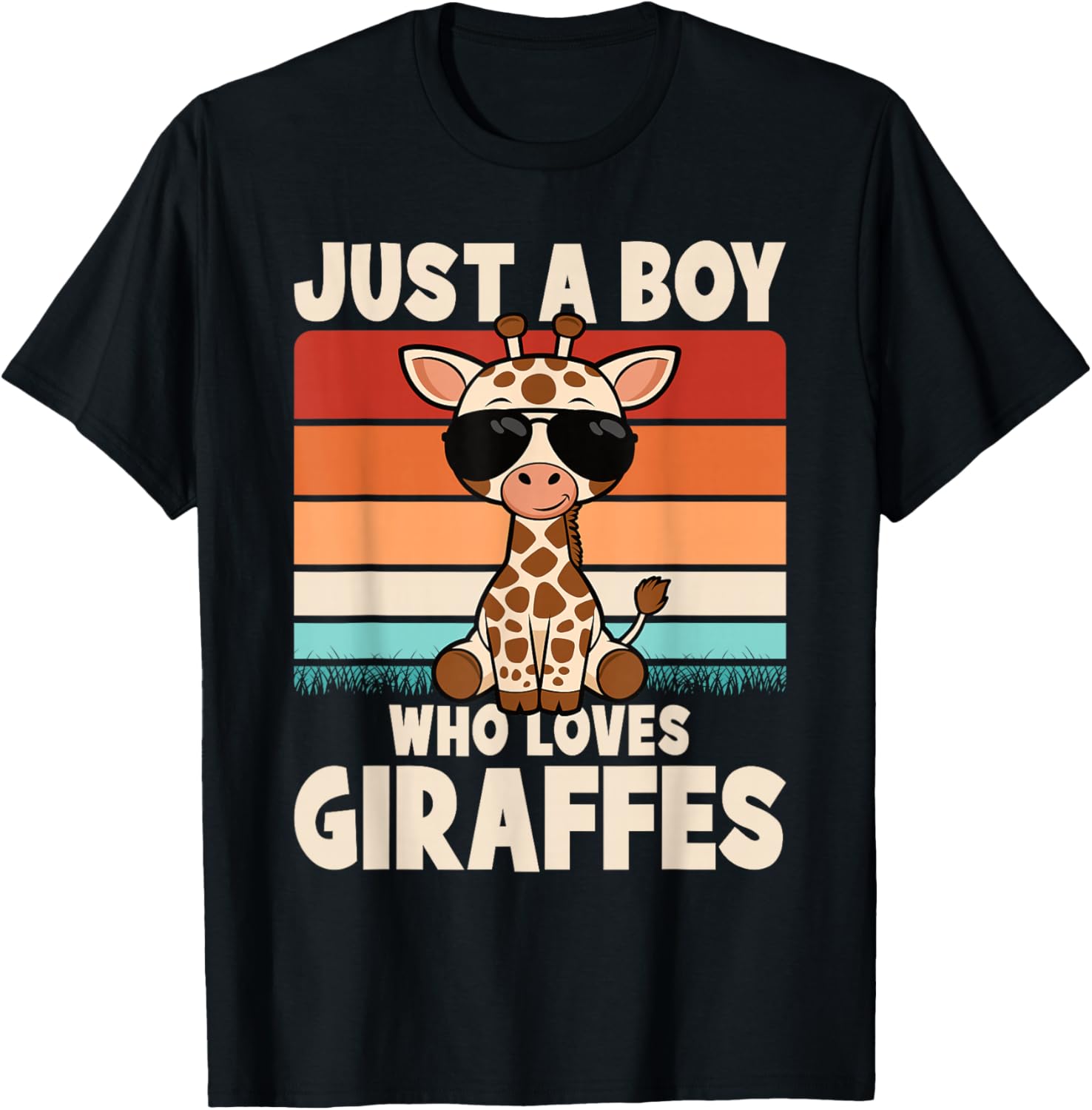 Just A Boy Who Loves Giraffes Retro Wild Animal Kids T-Shirt - 8
