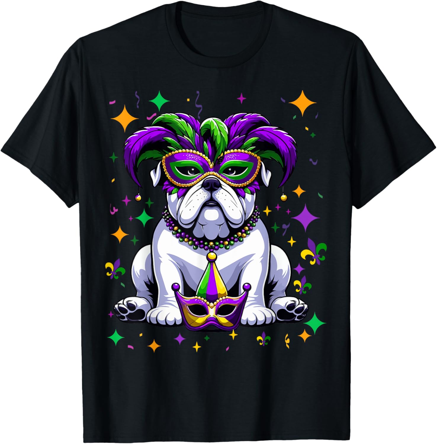 Bulldog Mardi Gras T-Shirt for Festive Fun - Perfect Casual Wear - 1