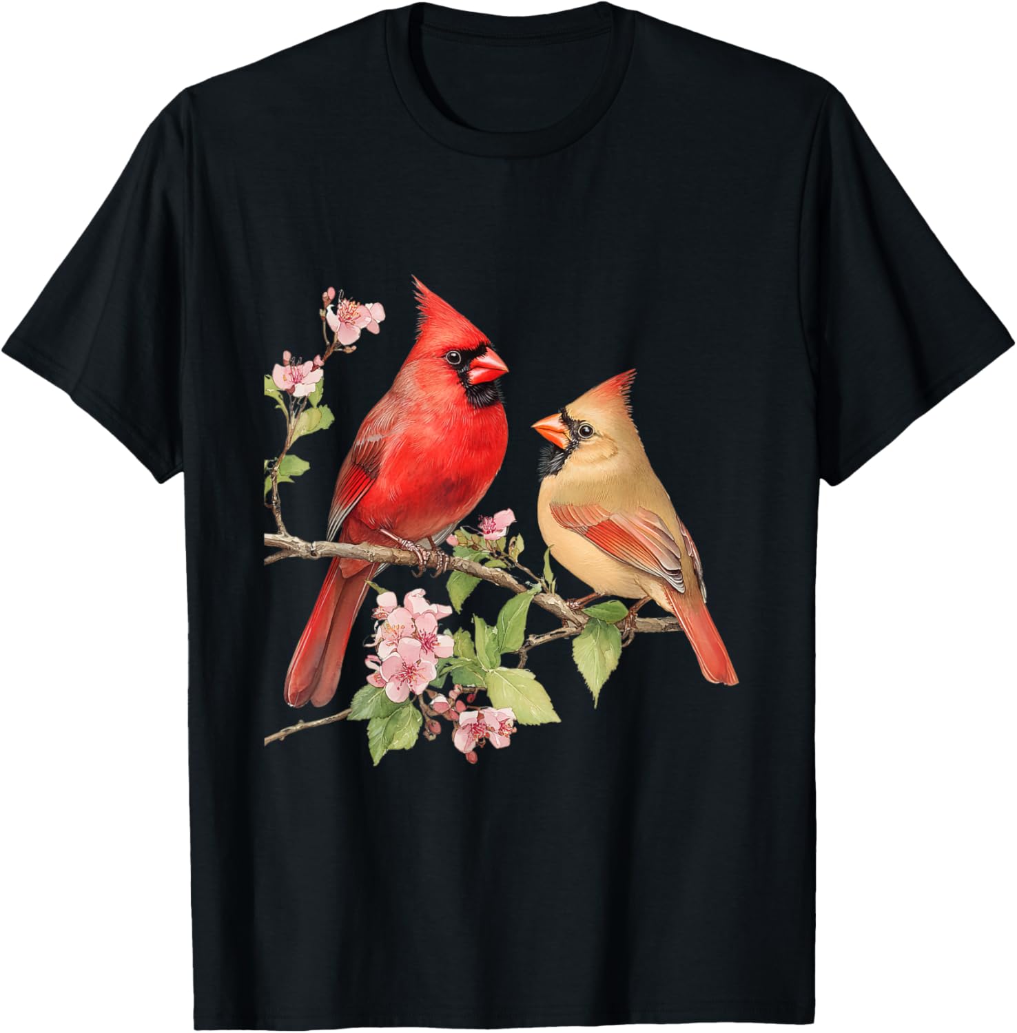 Charming Male and Female Cardinals on Cherry Blossom Branch T-Shirt - 17