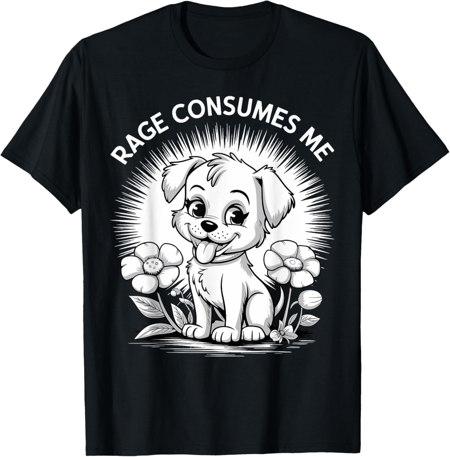 Cute Funny Puppy Rage Flower Meme Retro T-Shirt for Dog Lovers - 4