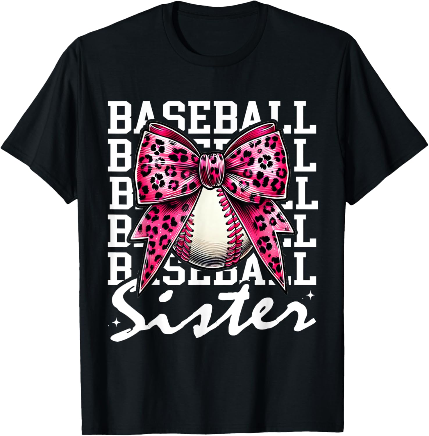Pink Leopard Print Coquette Bow Baseball Sister T-Shirt for Trendy Style - 18