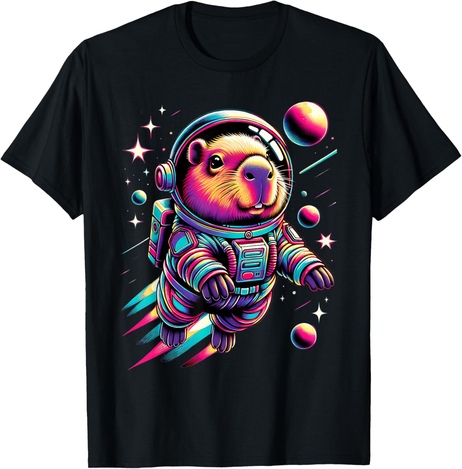 Adorable Space Capybara Astronaut T-Shirt for Animal Lovers - 13