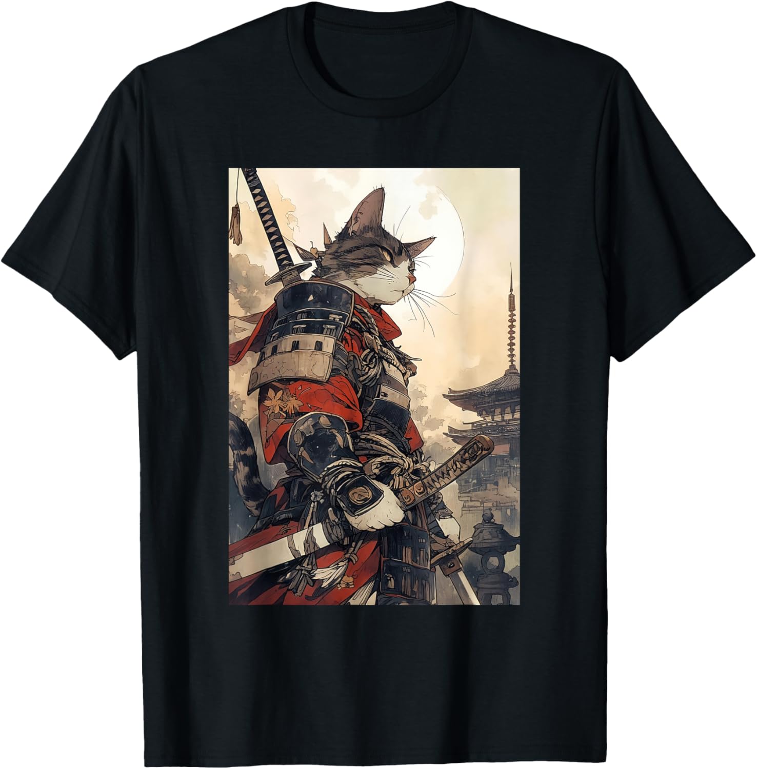 Samurai Cat Graphic Tee Vintage Japanese Art for Men, Women, Kids - 27