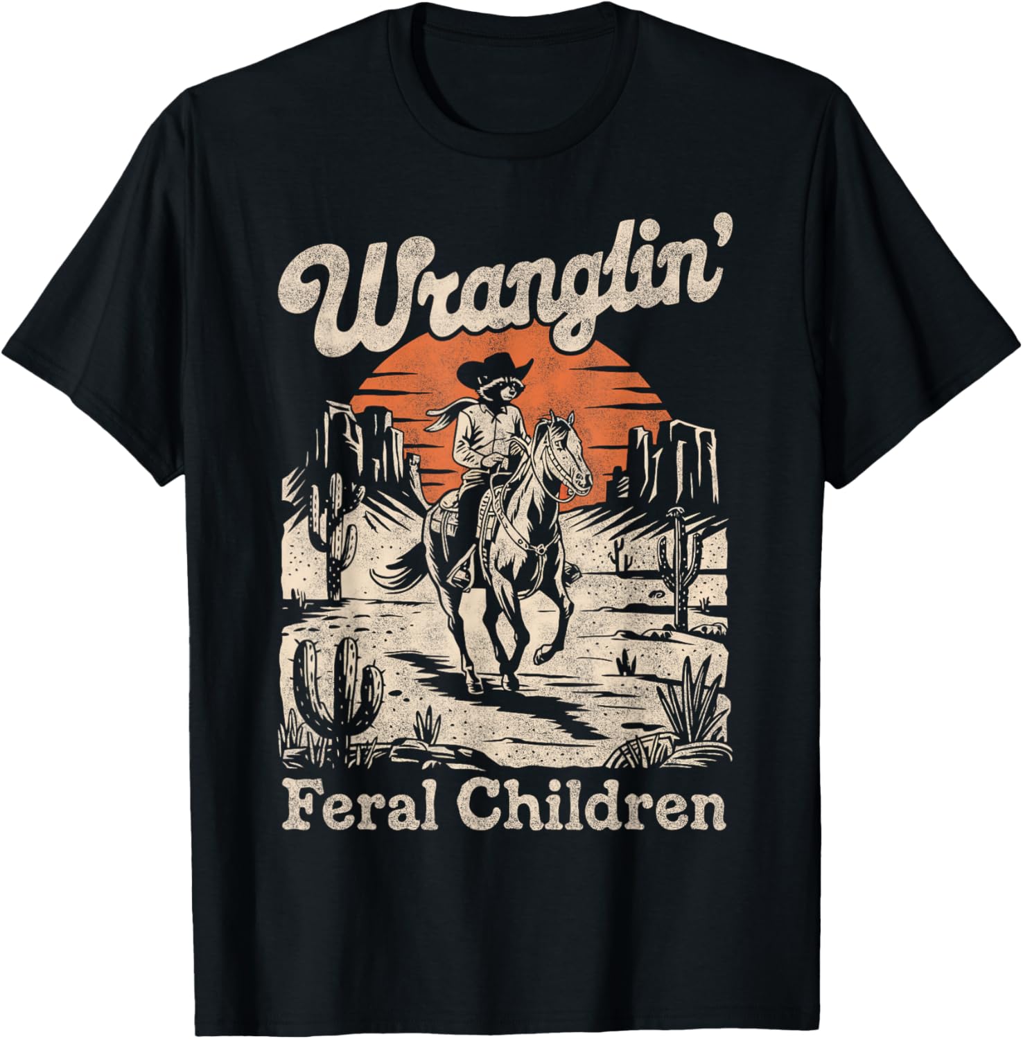 Wranglin Feral Children Raccoon T-Shirt Retro 90s Cowboy Style - 9