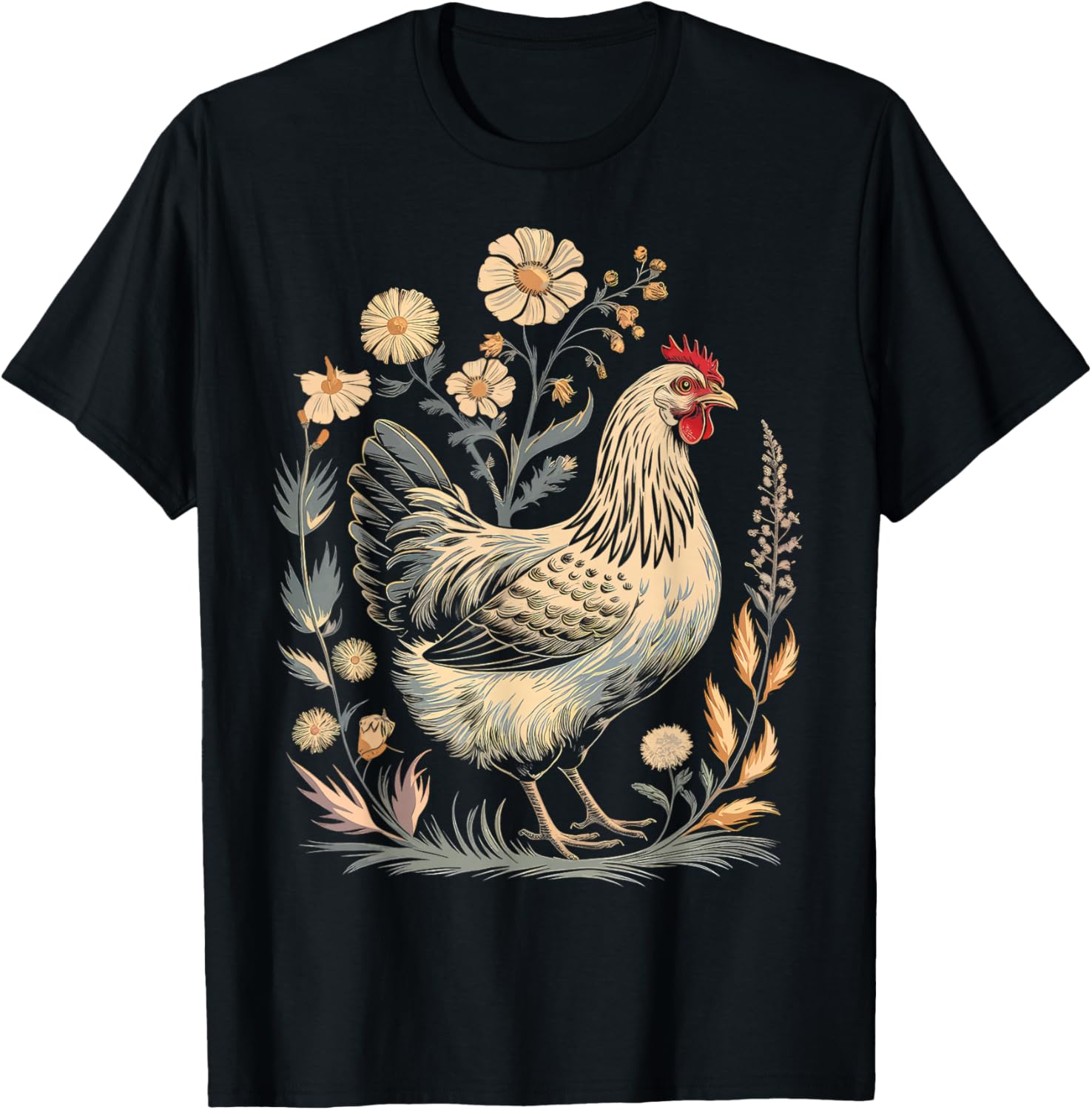 Colorful Chicken Floral Art T-Shirt for Women - Perfect for Farm Lovers - 5