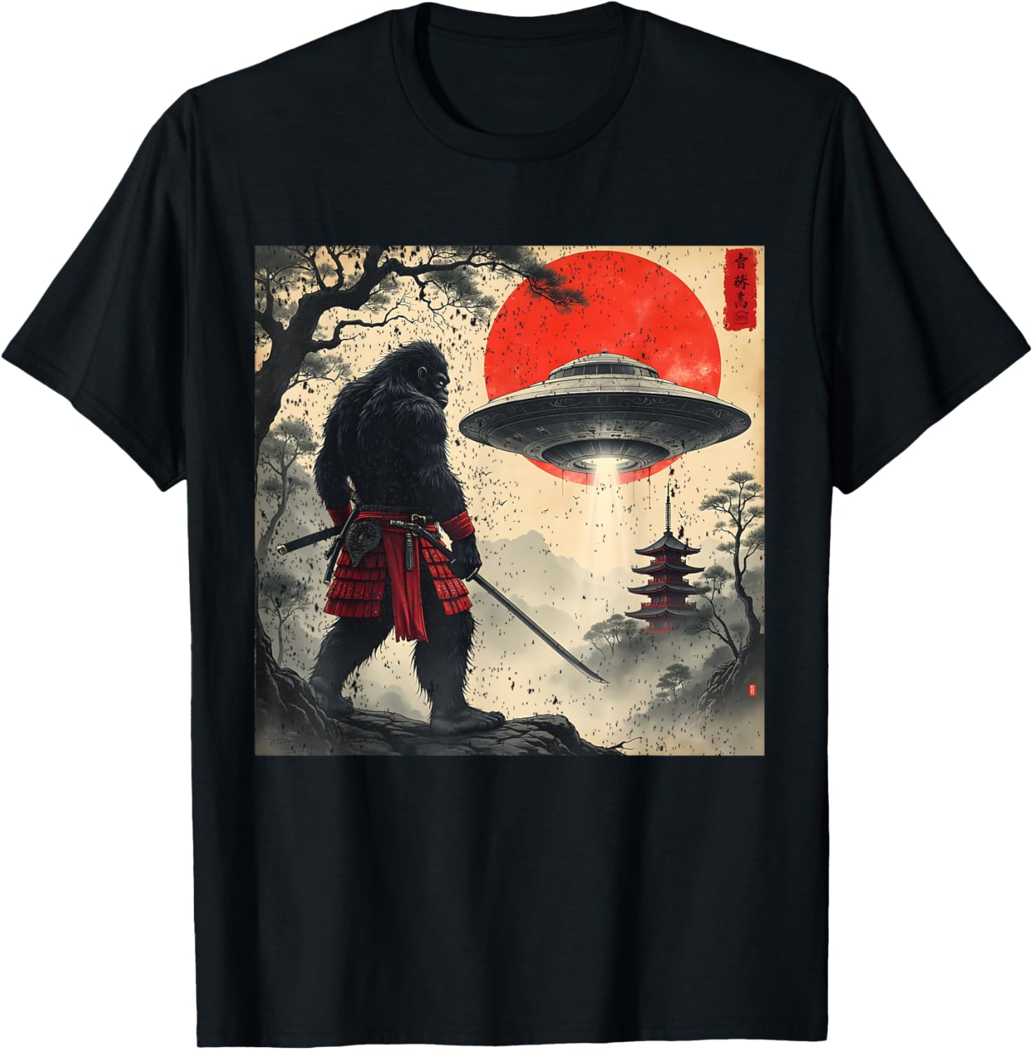 Samurai Bigfoot Vintage Ukiyo-e UFO Art T-Shirt for Unique Style - 1