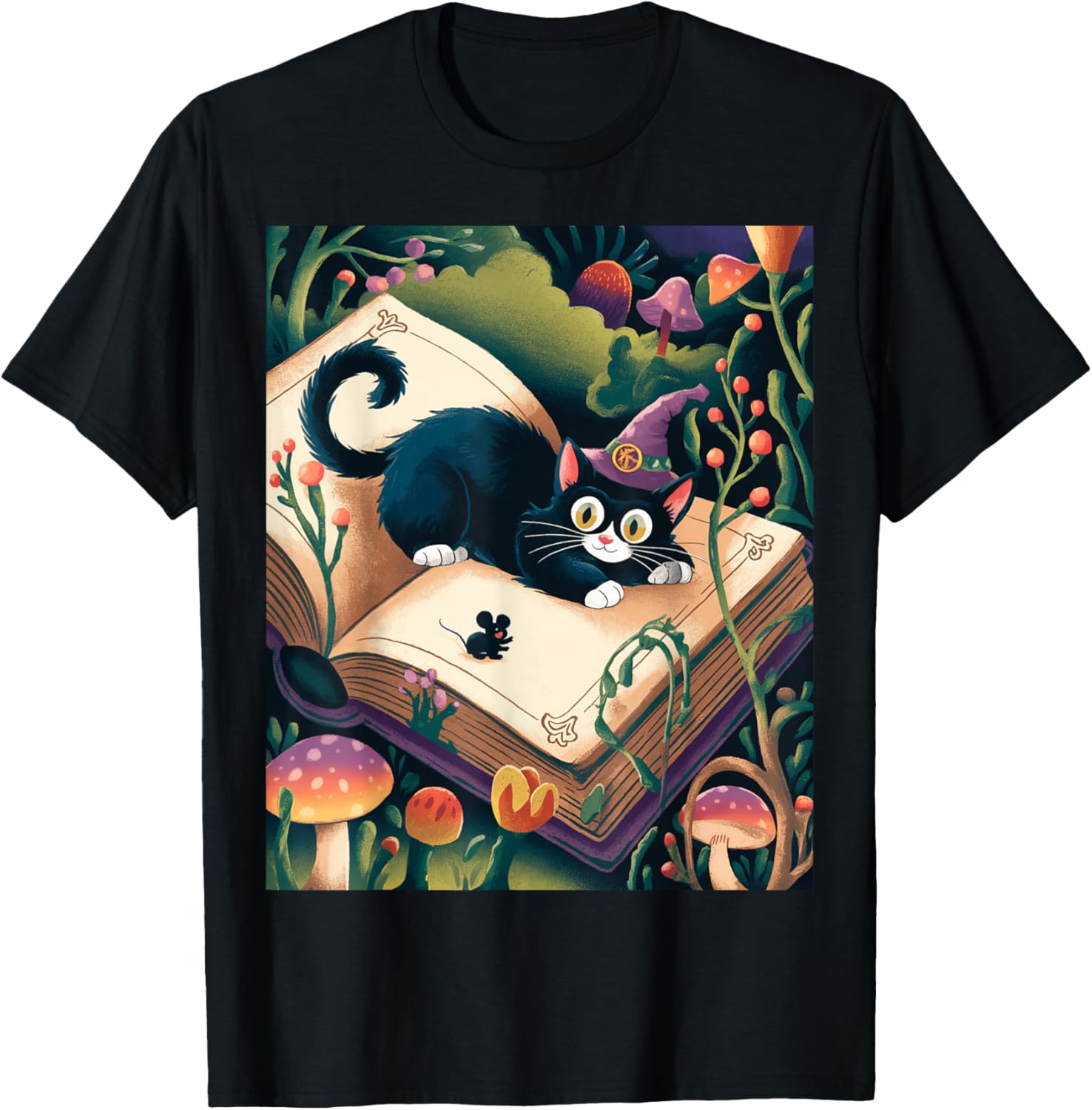 Enchanted Night Mystical Cat on Book T-Shirt for Cat Lovers - 2