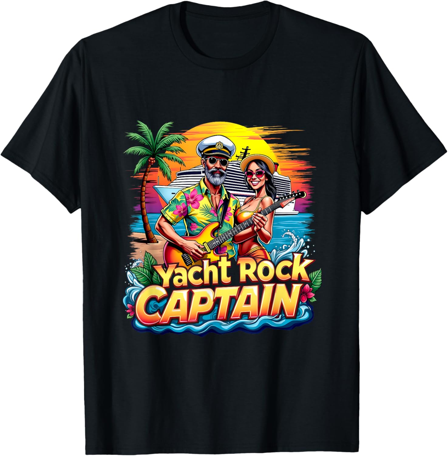 Retro Yacht Rock Captain Tropical Cruise Squad T-Shirt for Fun Parties - 15