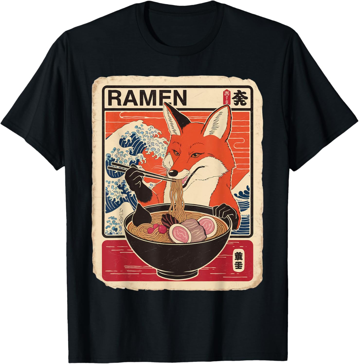 Kawaii Fox Ramen Graphic T-Shirt Cute Ezo Orange Fox Apparel - 18