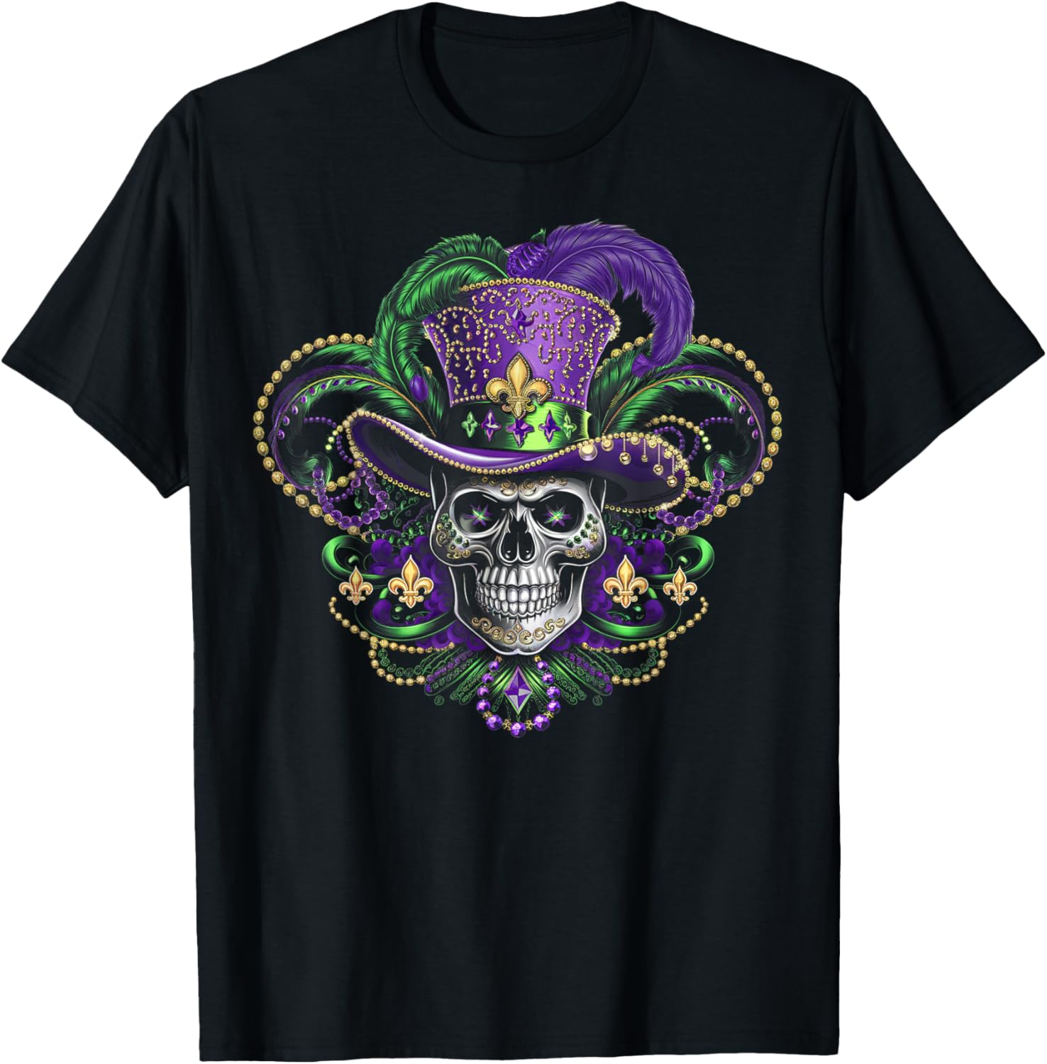 Vibrant Sugar Skull Witch T-Shirt for Mardi Gras and Halloween Fun - 5