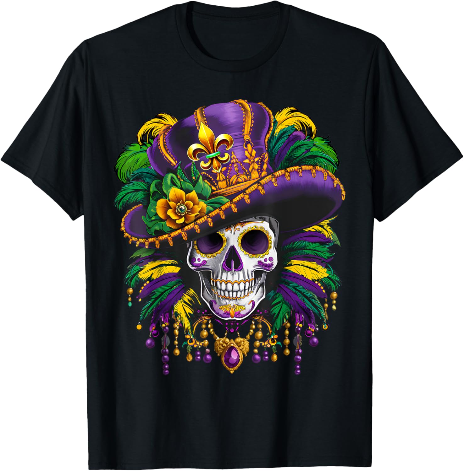 Mardi Gras Sugar Skull T-Shirt for New Orleans Carnival Fun - 6