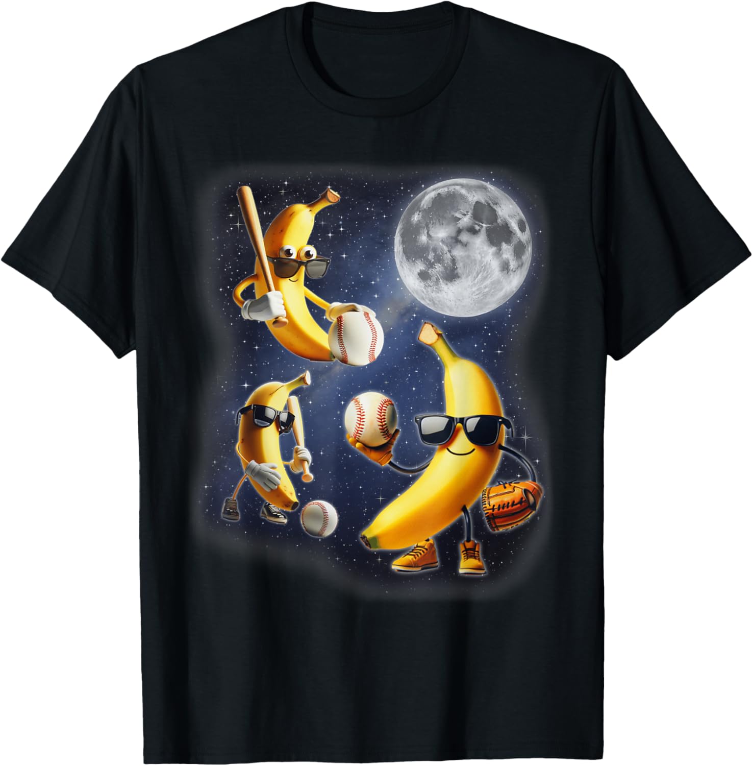 Funny Three Bananas Howling at the Moon Baseball T-Shirt for All Ages - 13