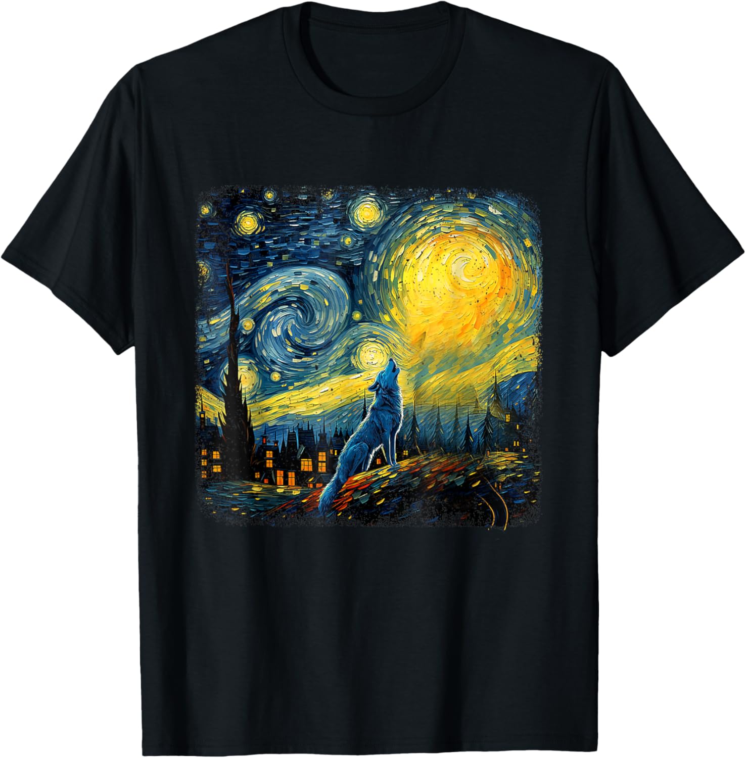 Wolf Star Gazer Shirt Van Gogh Inspired Starry Night Art T-Shirt - 9