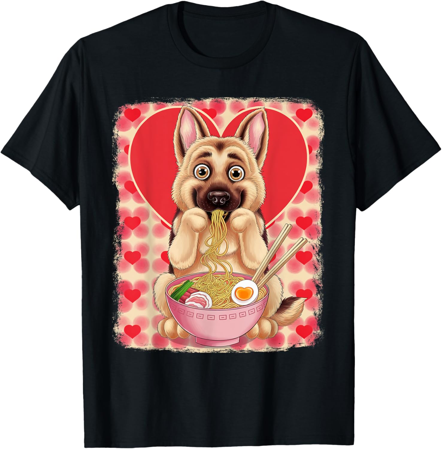 Adorable German Shepherd Eating Ramen Noodles Valentine's Day T-Shirt - 20
