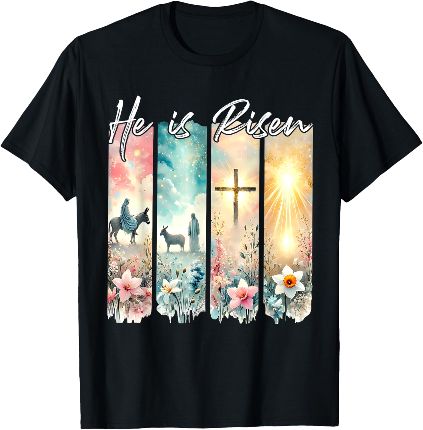 He Is Risen Floral Easter T-Shirt with Jesus Cross Design for Christians - 4