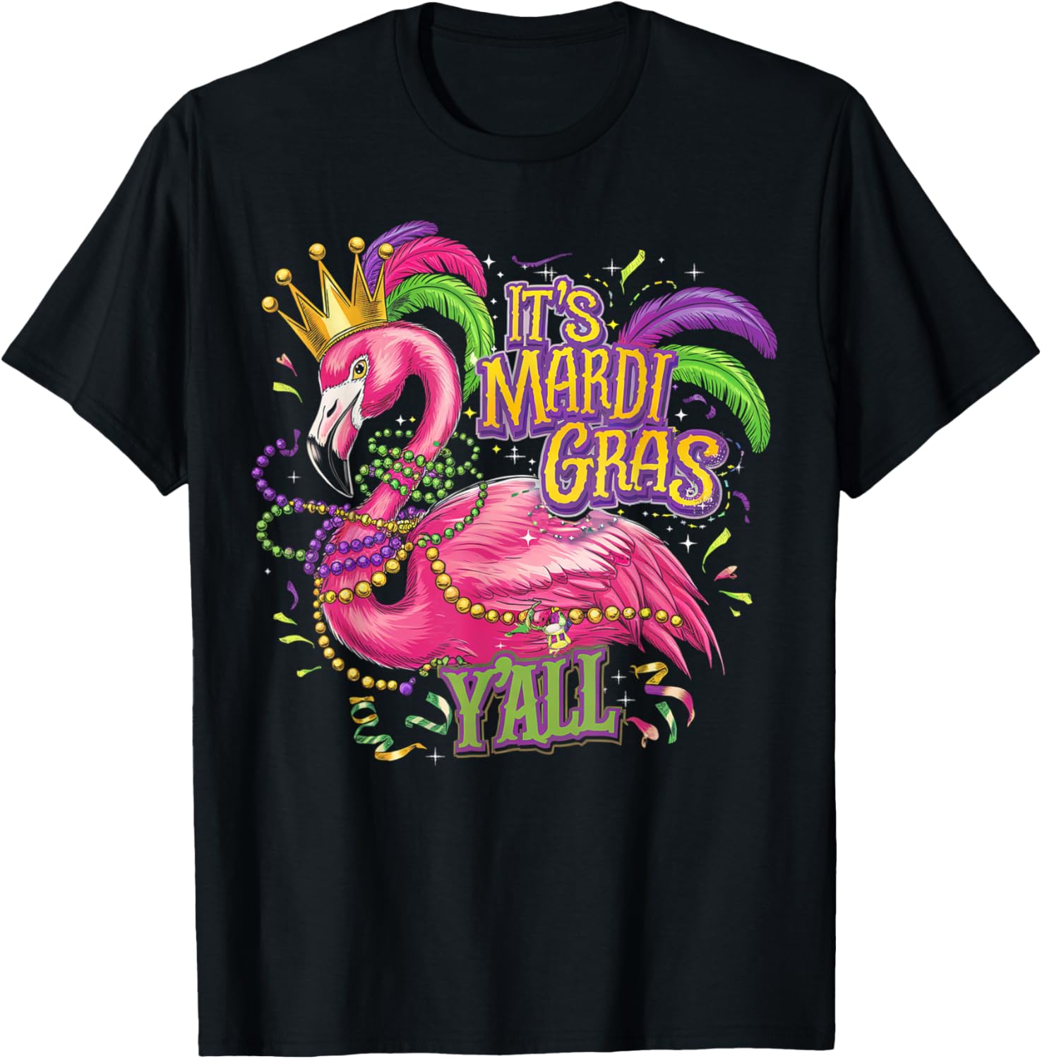 Mardi Gras Y'all Flamingo Costume T-Shirt for Fun Celebrations - 3