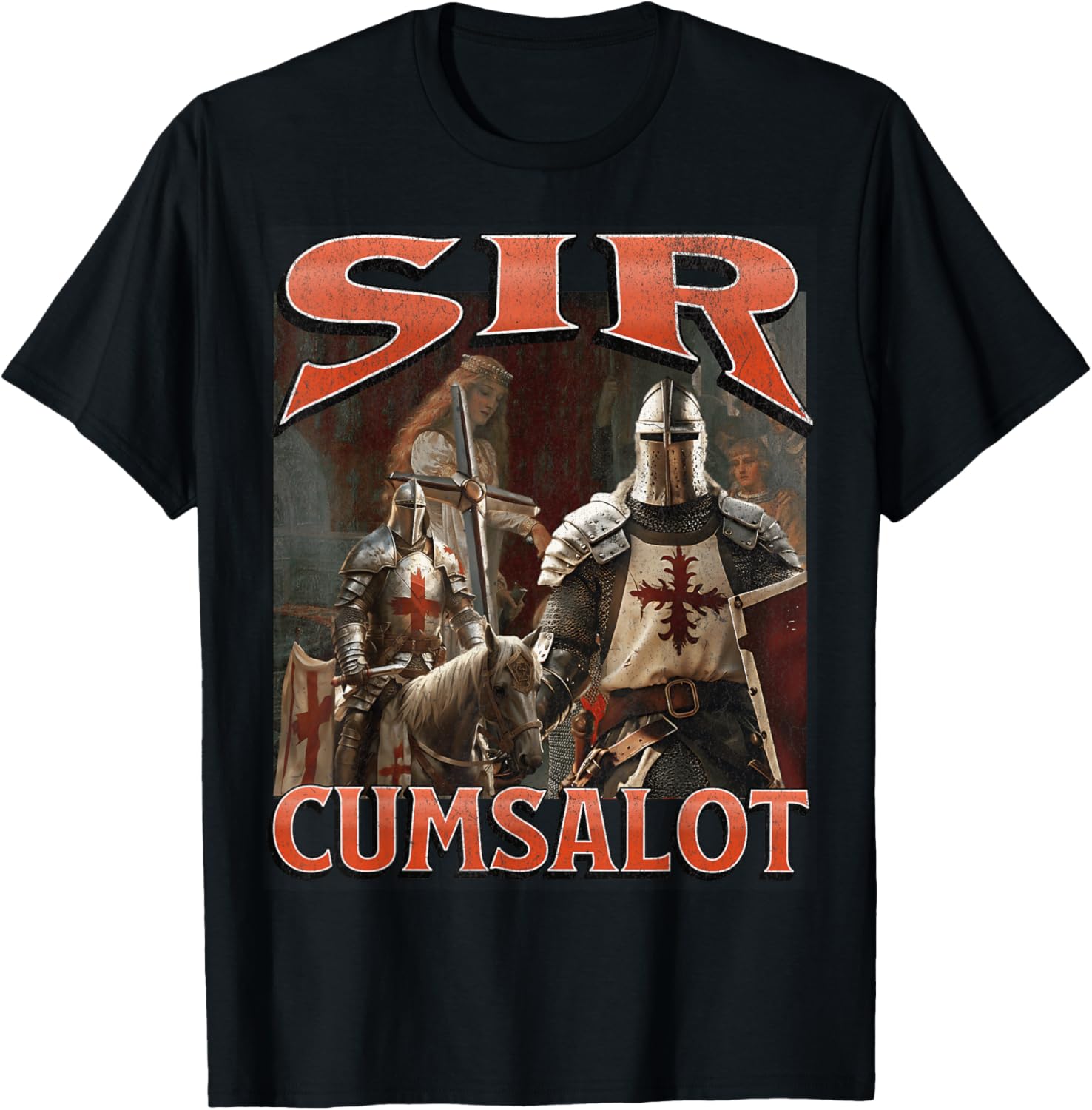 Humorous Sir Cumsalot Knight Meme Bootleg Graphic T-Shirt for Fun Fashion - 10