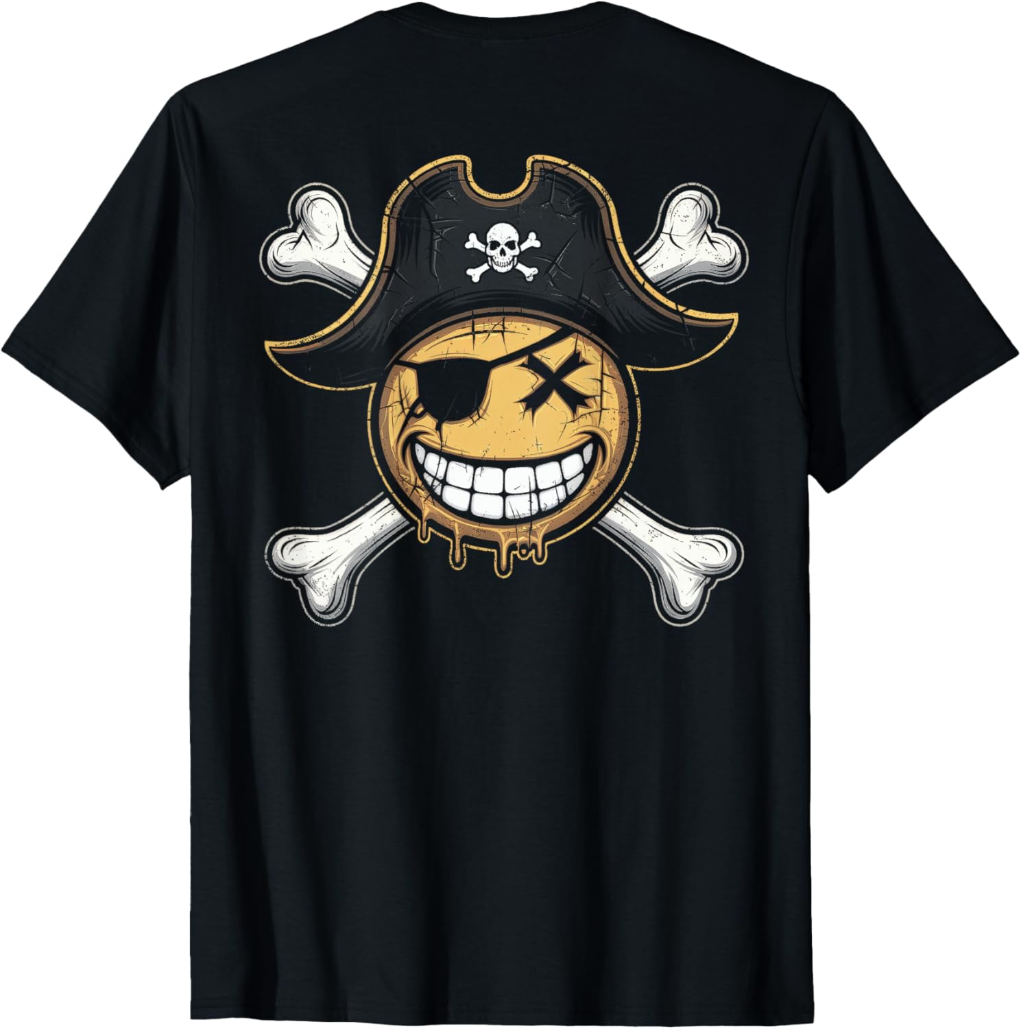 Pirate Captain Smiling Face T-Shirt with Fun X Eyes Backprint Style - 10
