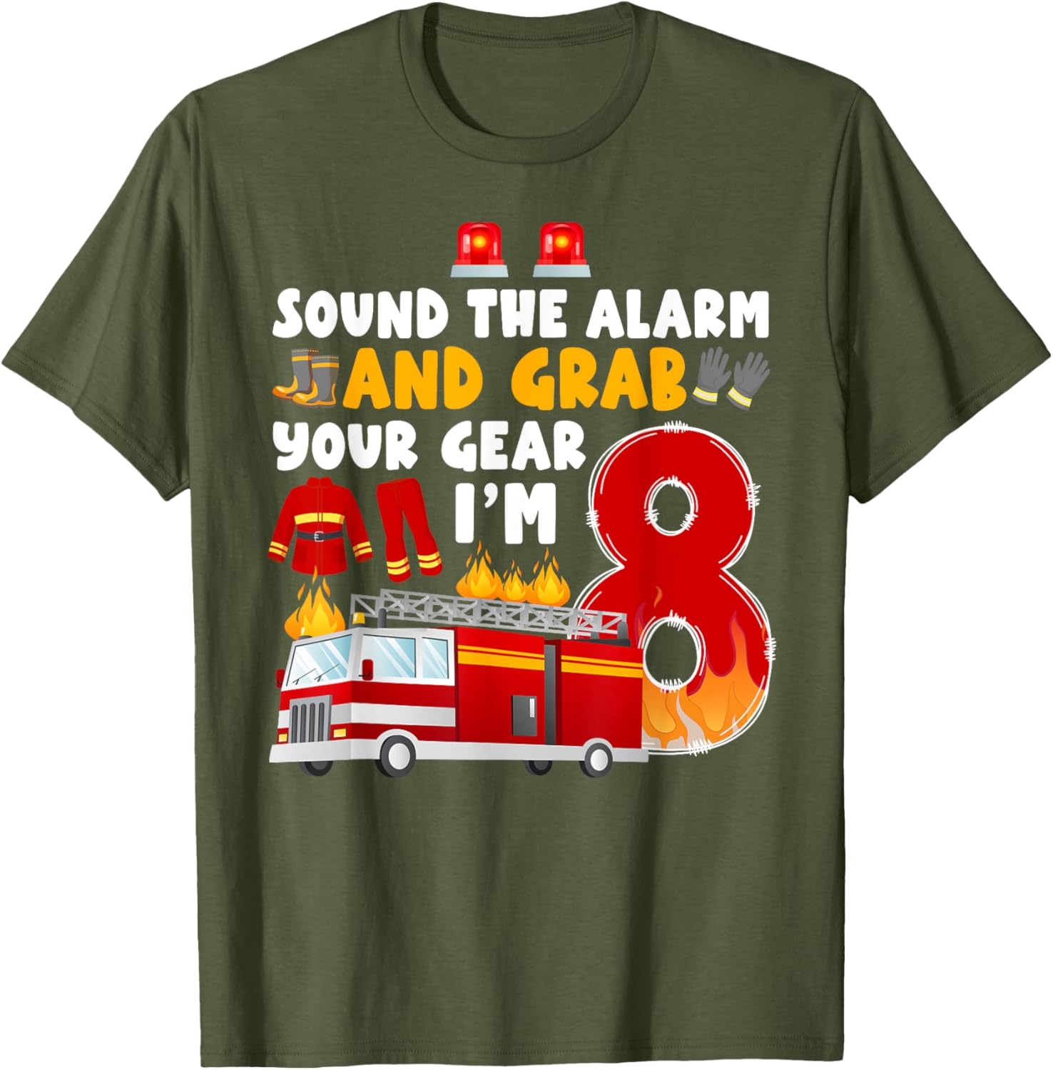 8th Birthday Firefighter T-Shirt for Boys Cute Fireman Graphic Tee - 4