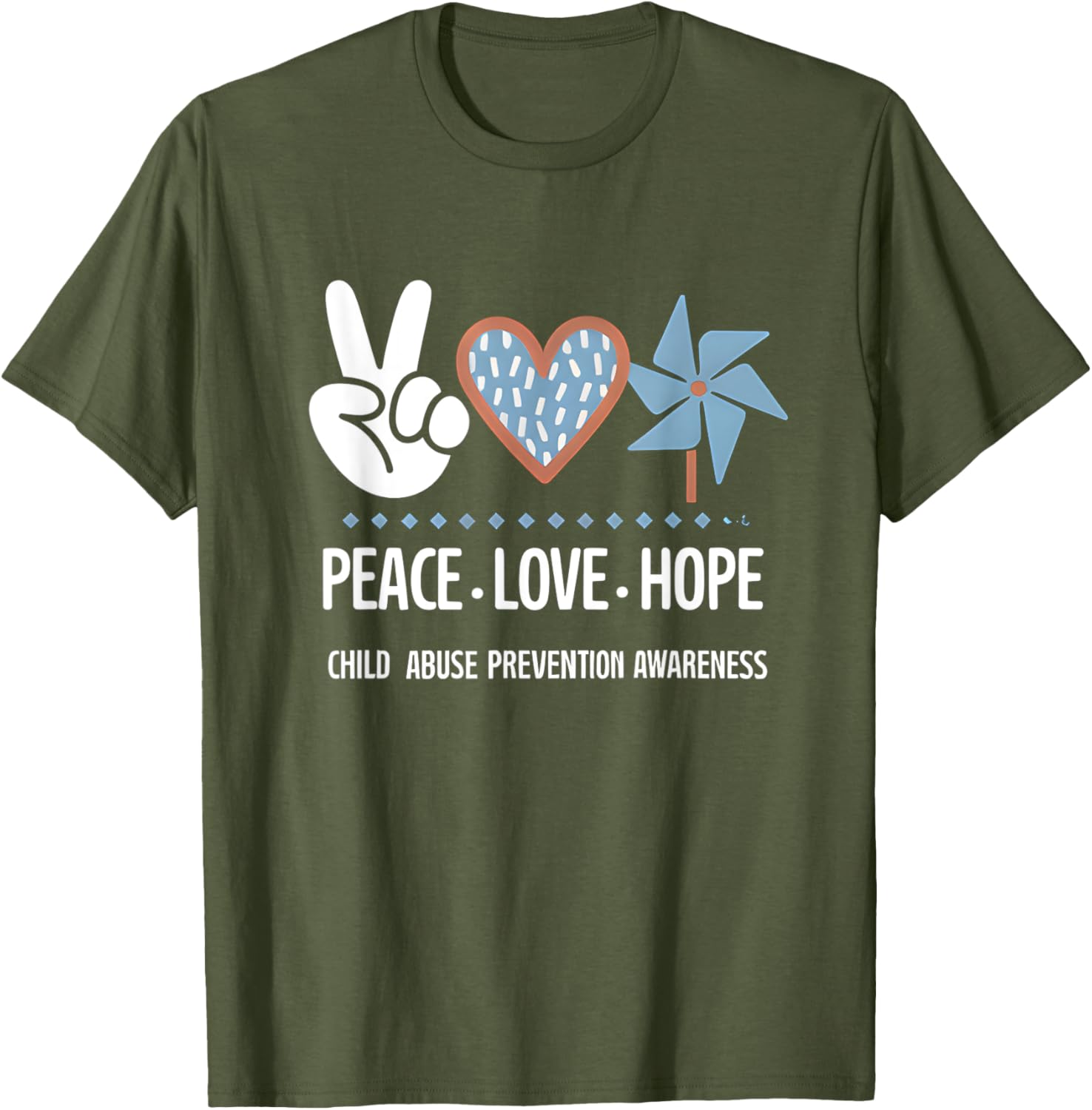 Peace Love Hope Pinwheel T-Shirt for Child Abuse Prevention Awareness - 11