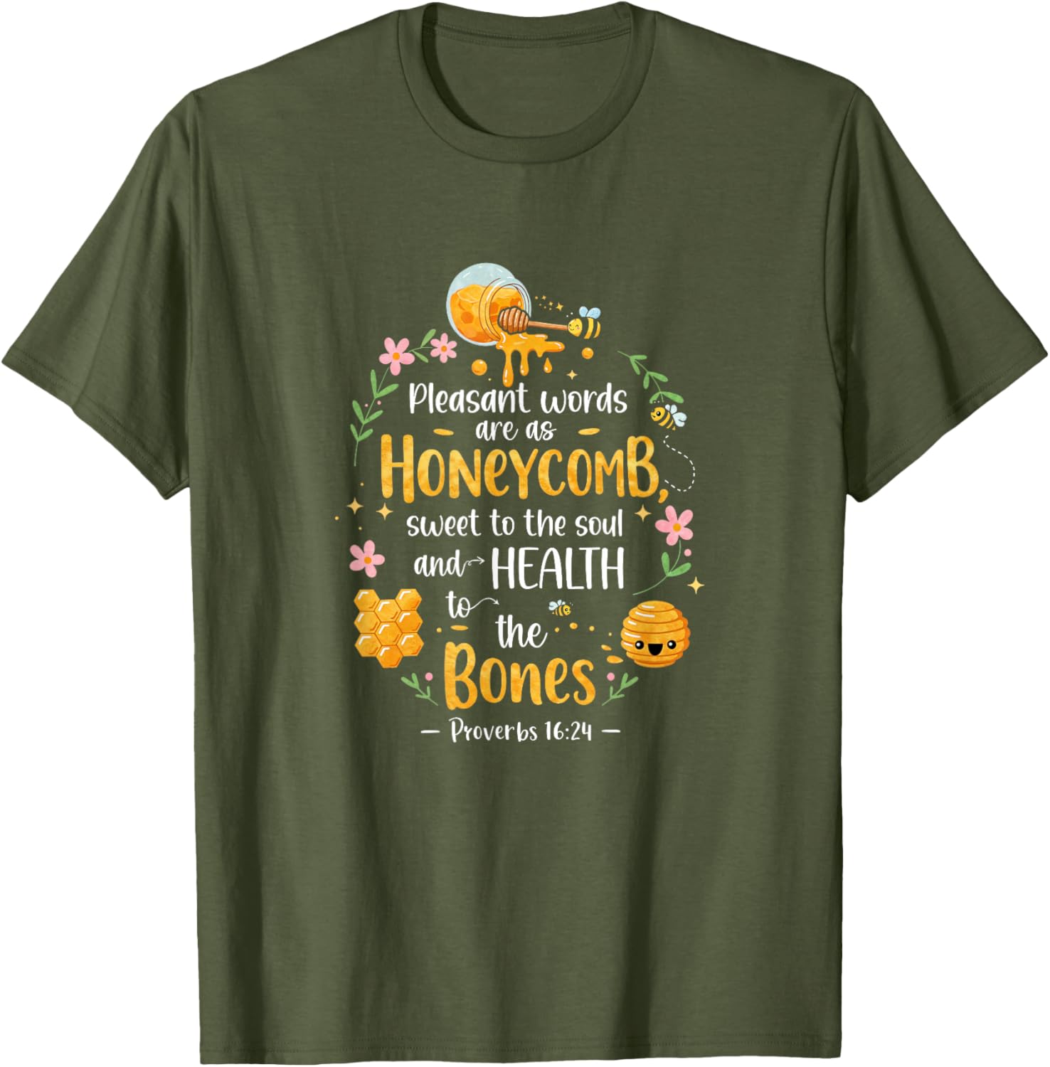 Honeycomb Bible Verse T-Shirt Proverbs 16:24 with Pleasant Words Design - 14