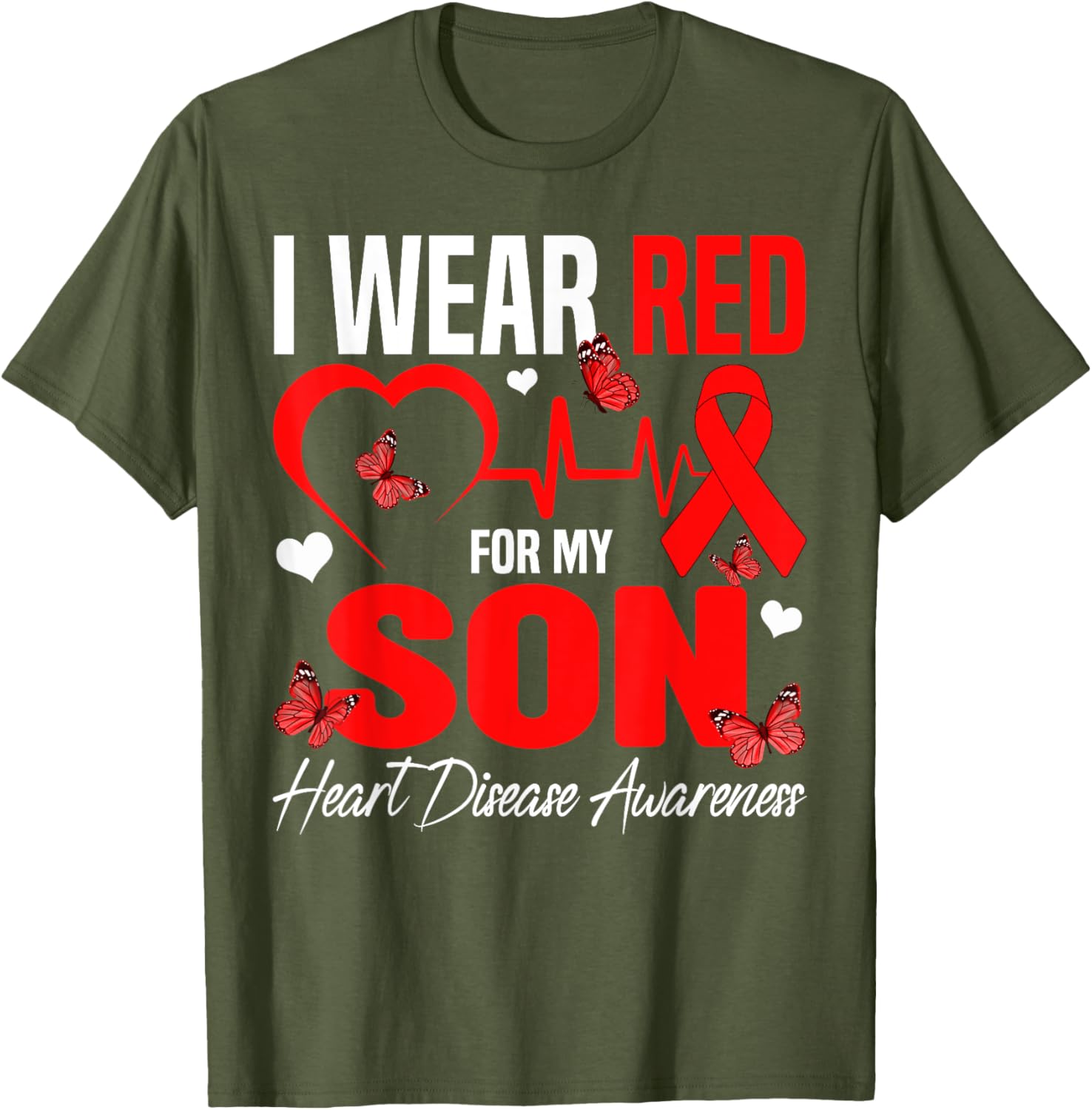 I Wear Red for My Son Heart Disease Awareness T-Shirt for Family Support - 7