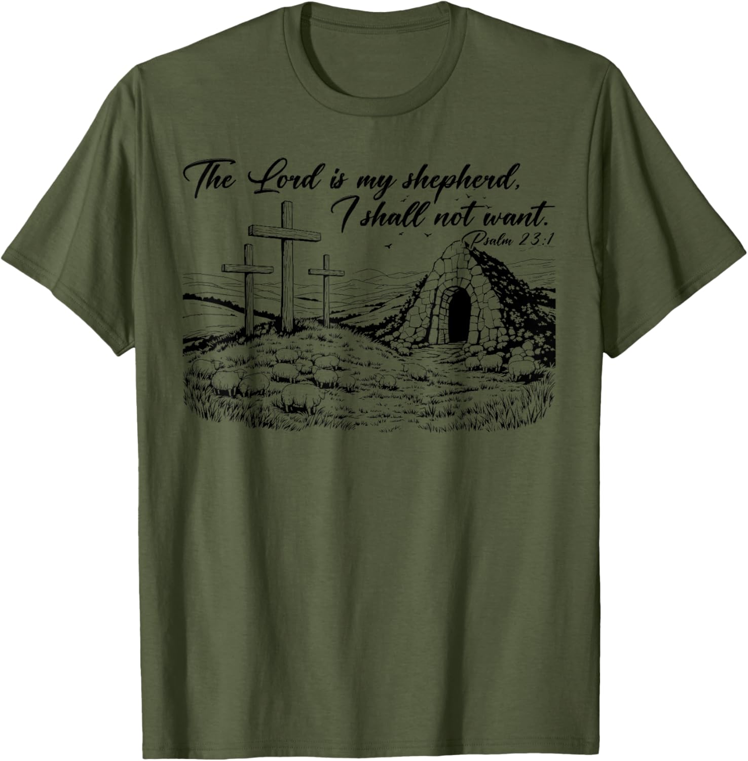 Happy Easter Christian T-Shirt The Lord Is My Shepherd Design - 12